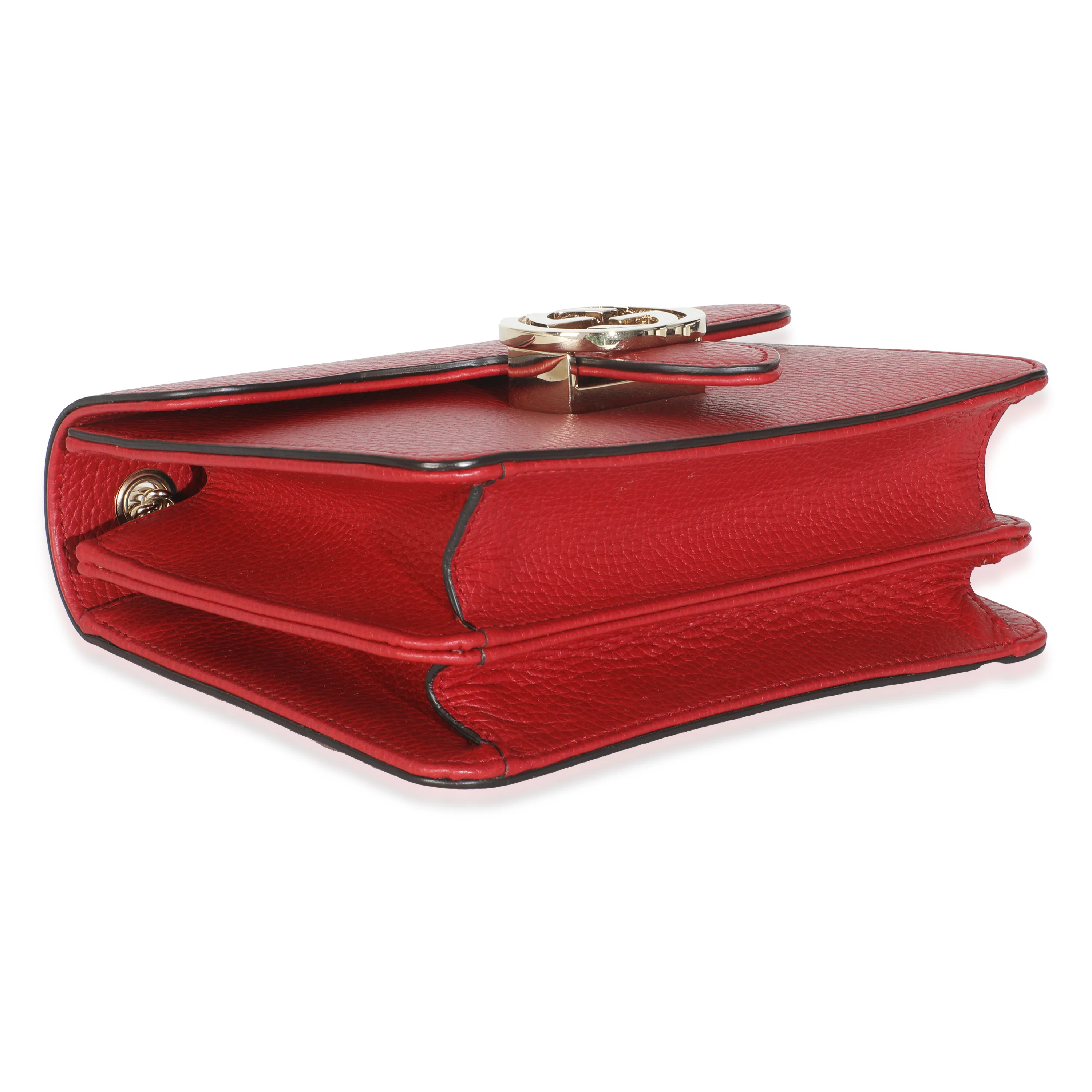Red Dollar Calfskin Small Interlocking Chain Bag - Image 6