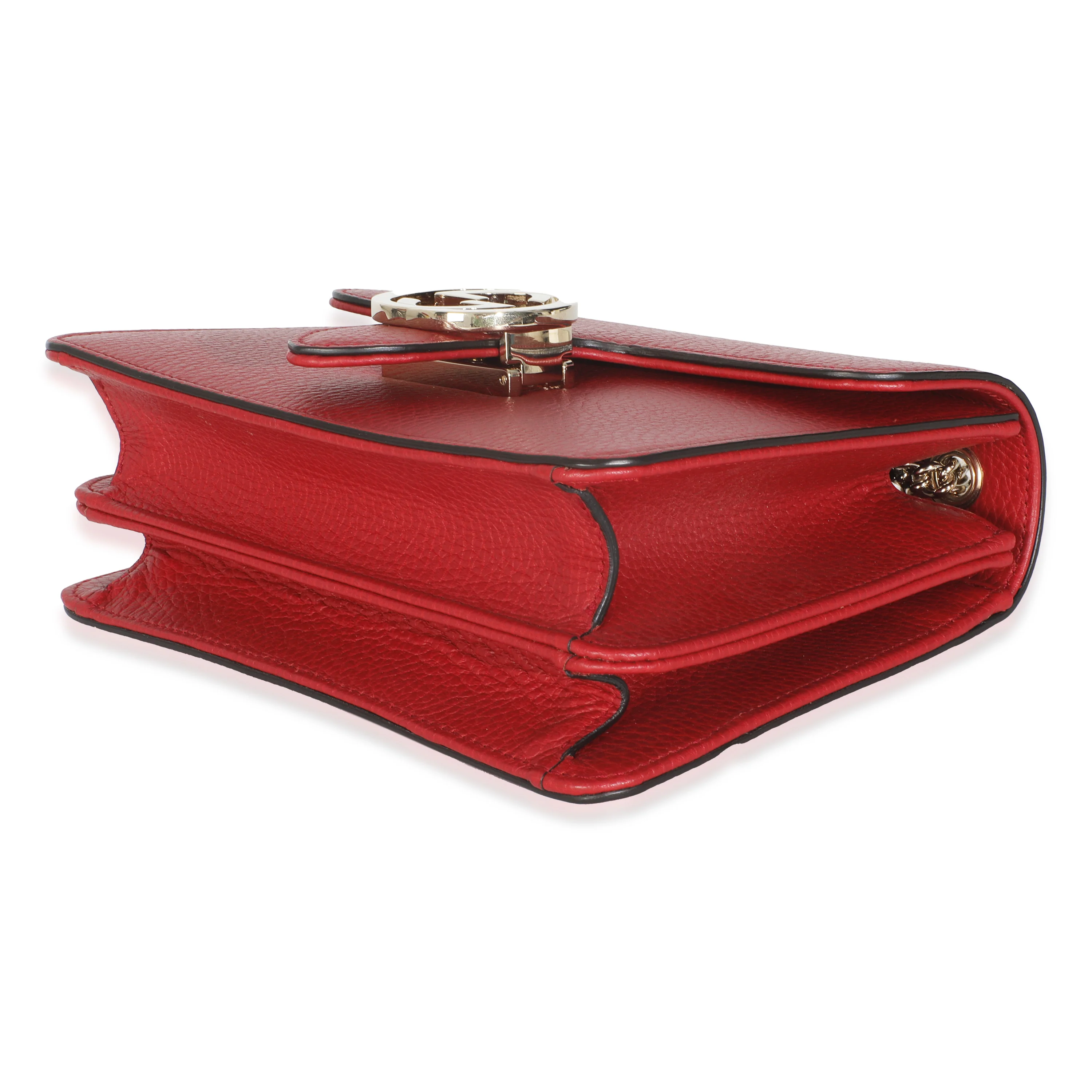 Red Dollar Calfskin Small Interlocking Chain Bag - Image 7