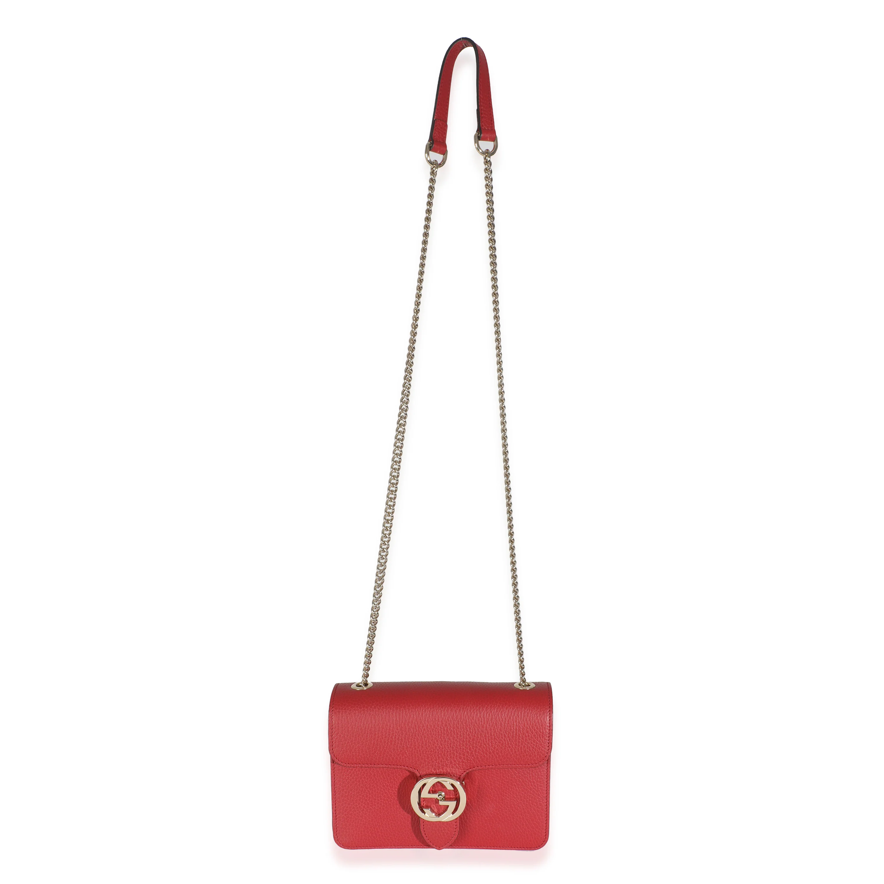 Red Dollar Calfskin Small Interlocking Chain Bag - Image 8