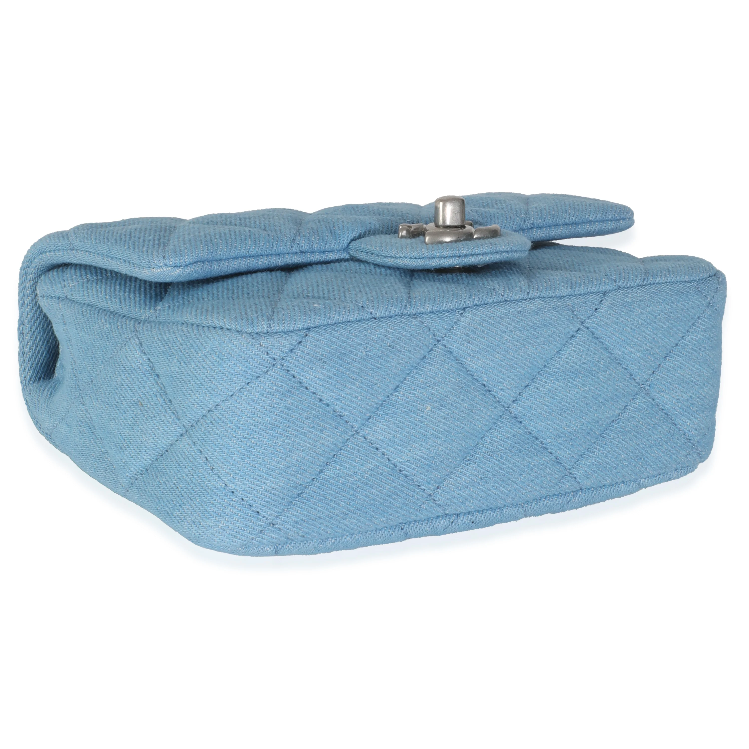 Blue Quilted Denim Sweetheart Mini Flap Bag - Image 6