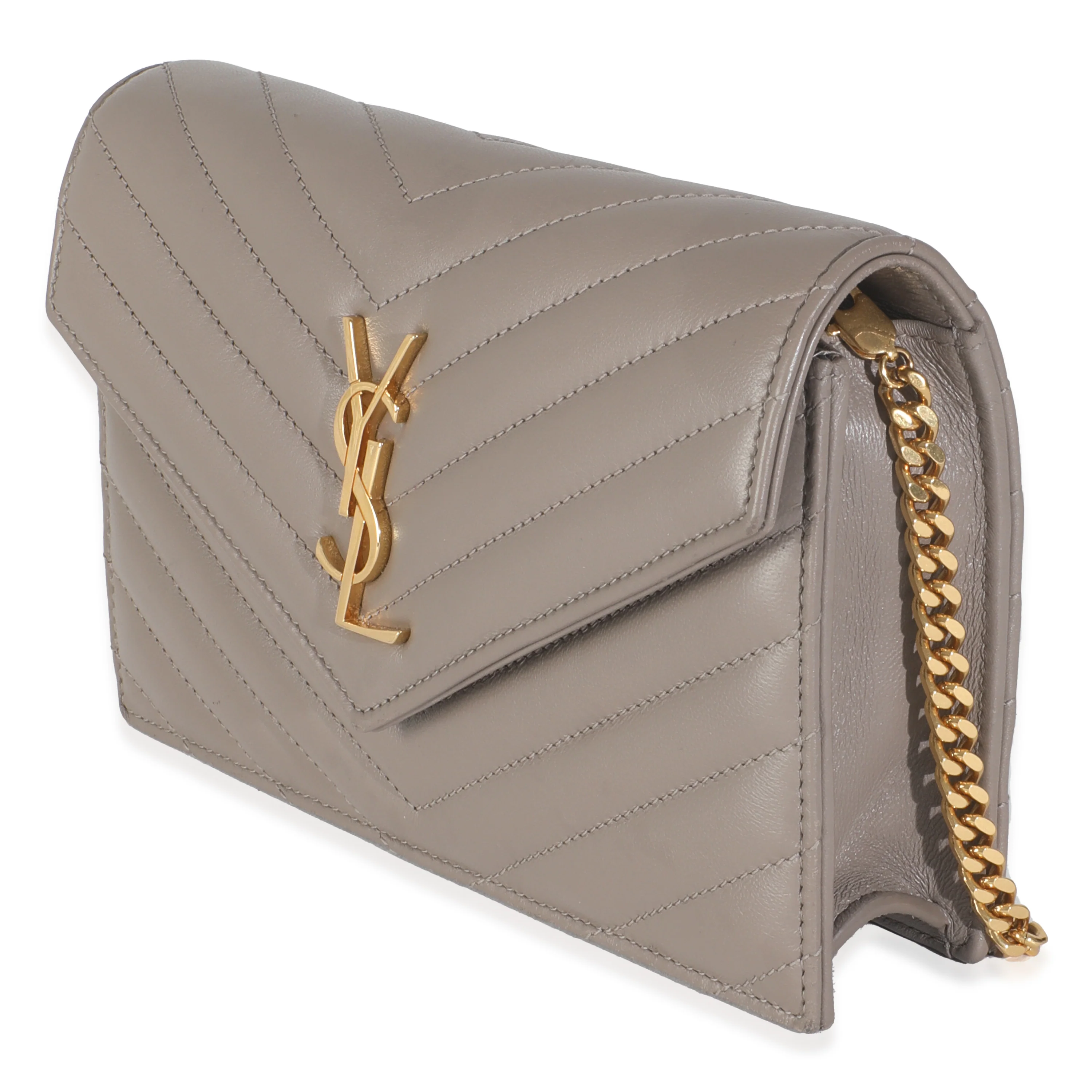 Grey Calfskin Chevron Cassandre Envelope Chain Wallet - Image 2