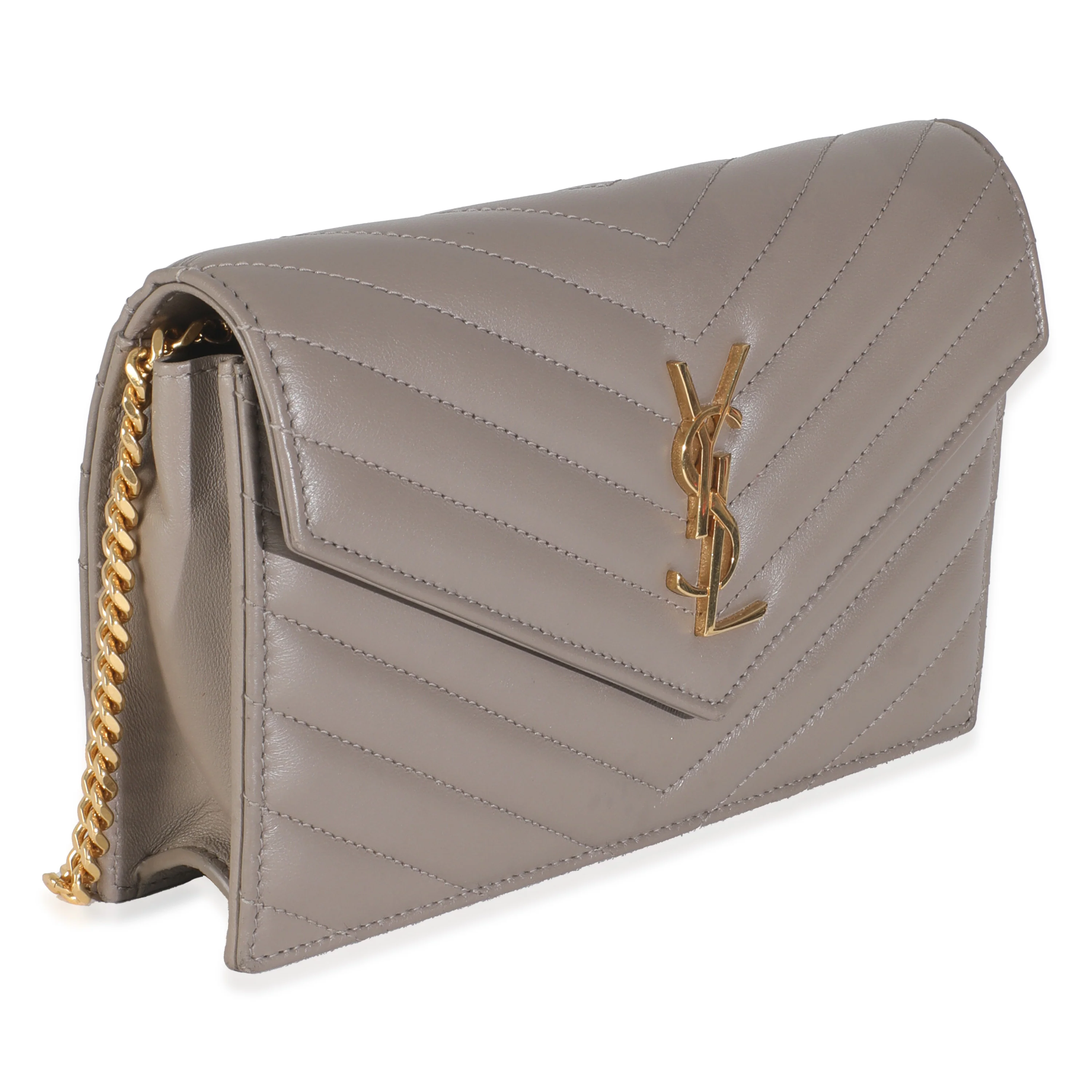 Grey Calfskin Chevron Cassandre Envelope Chain Wallet - Image 3