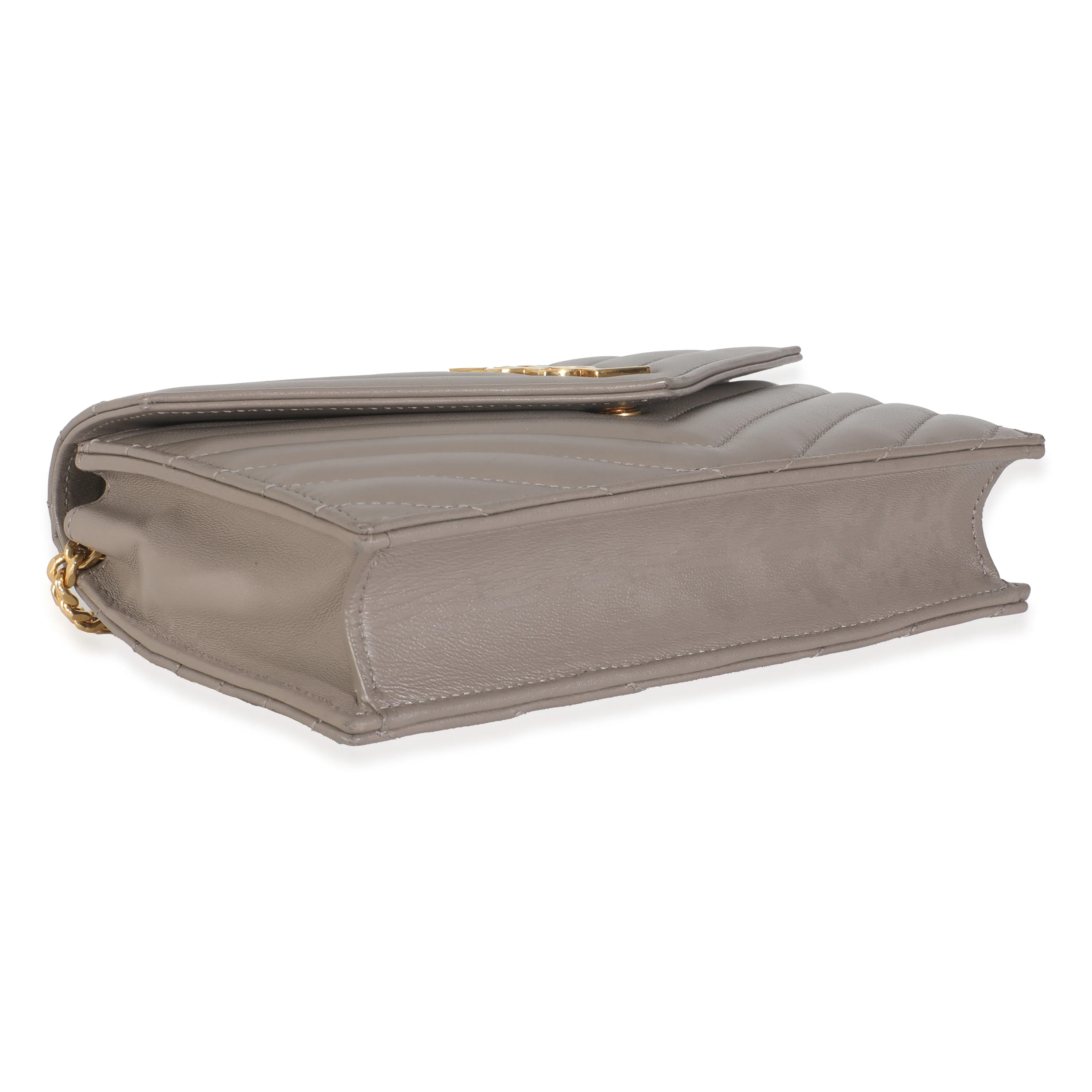Grey Calfskin Chevron Cassandre Envelope Chain Wallet - Image 6