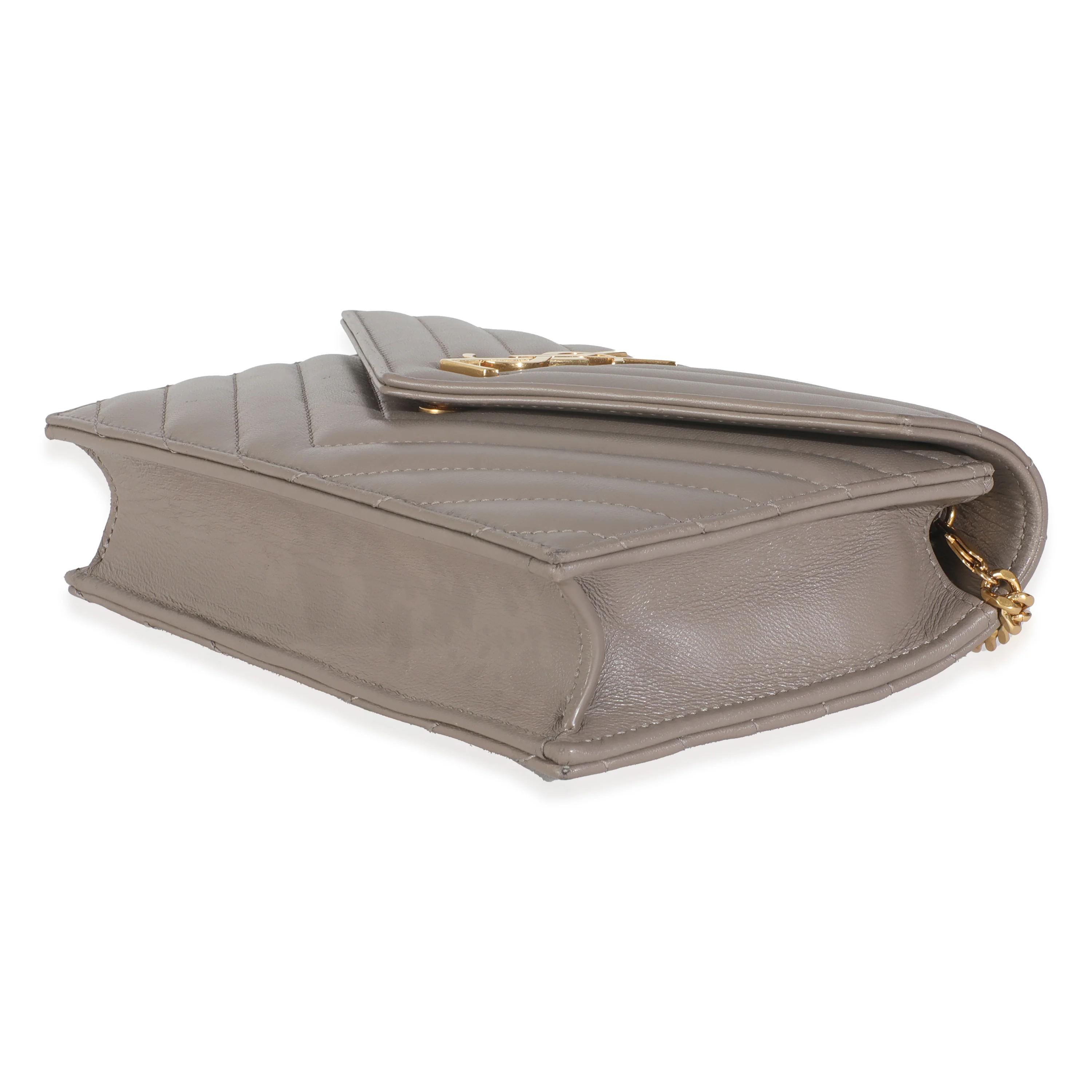 Grey Calfskin Chevron Cassandre Envelope Chain Wallet - Image 7