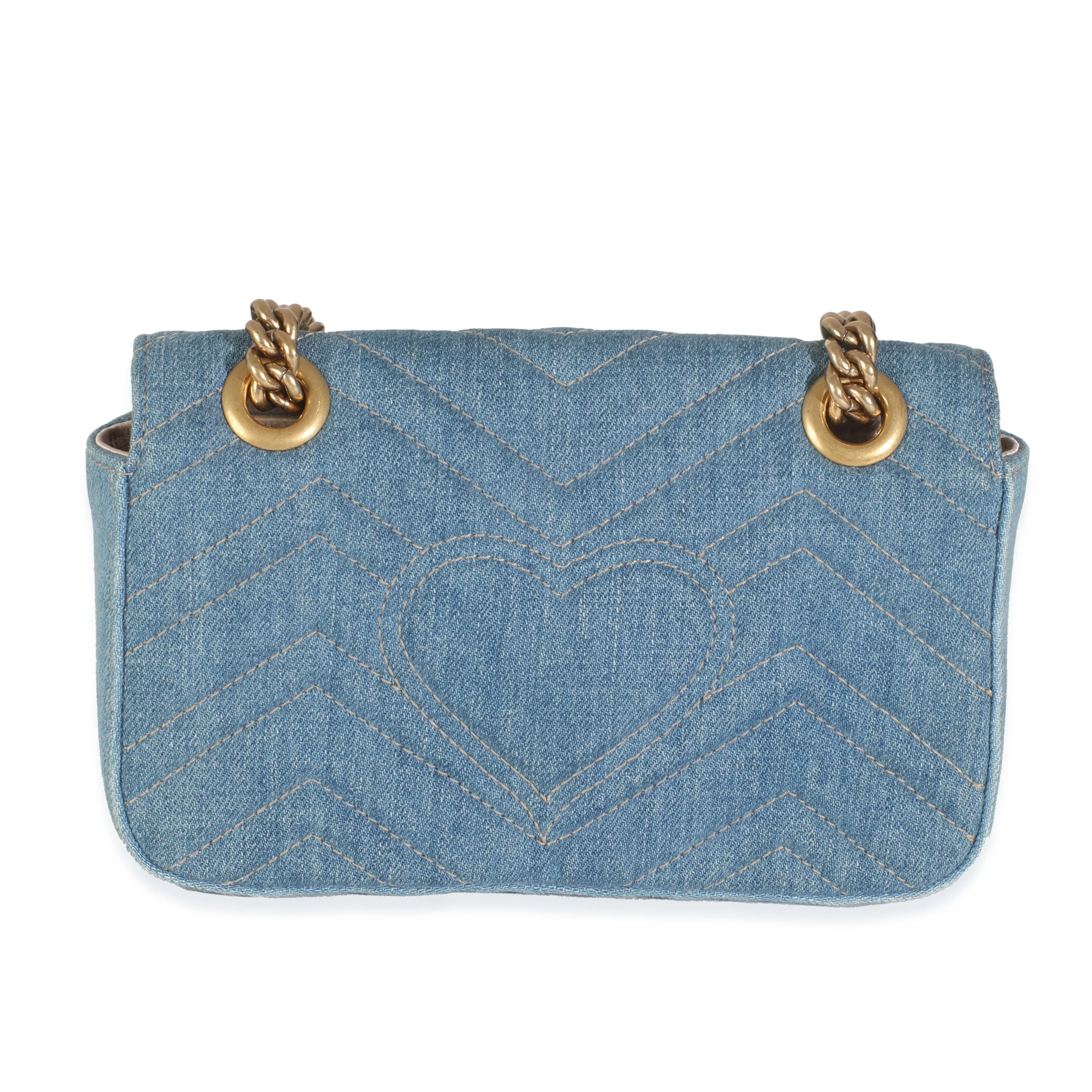 Blue Matelasse Denim GG Marmont Pearly Shoulder Bag - Image 4