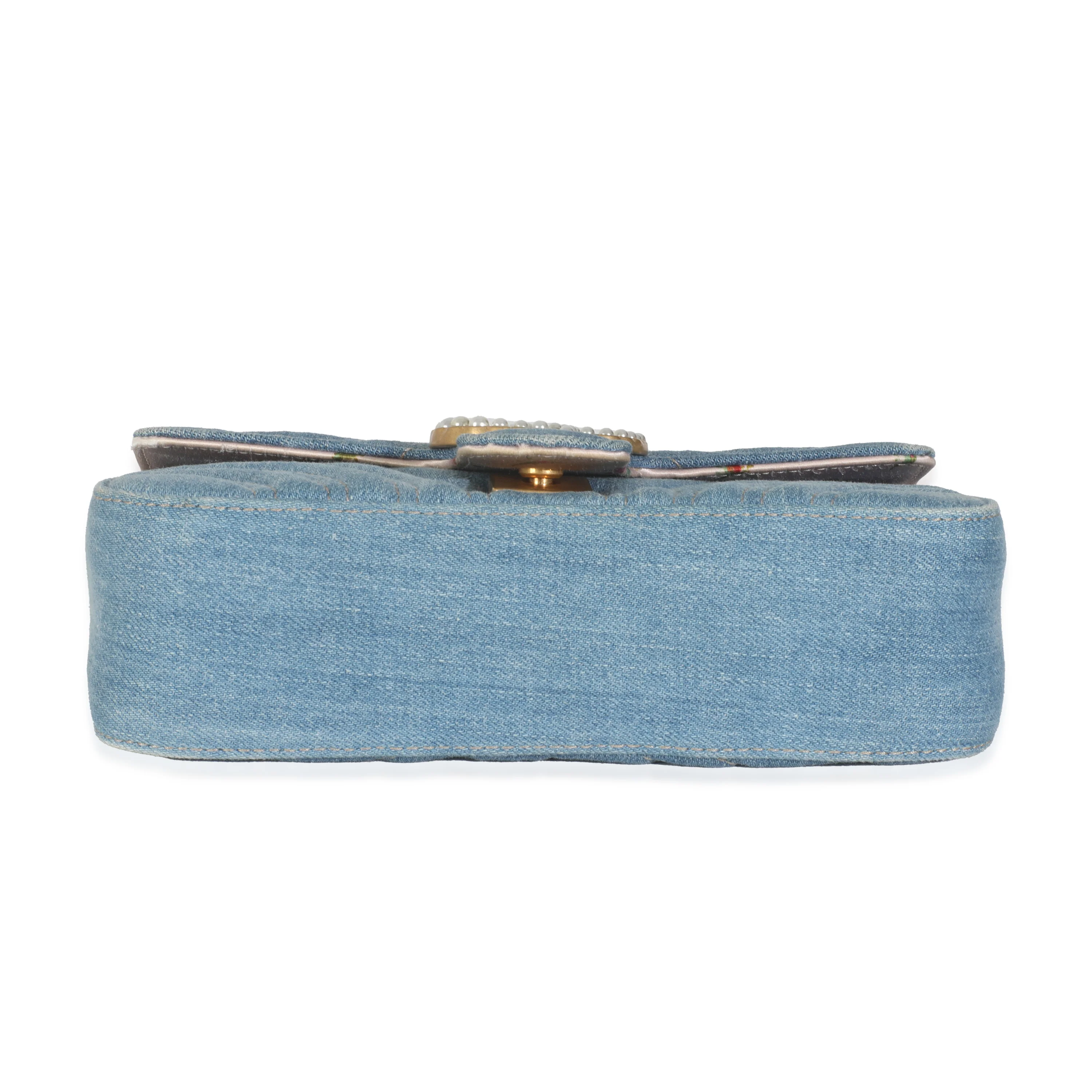 Blue Matelasse Denim GG Marmont Pearly Shoulder Bag - Image 5