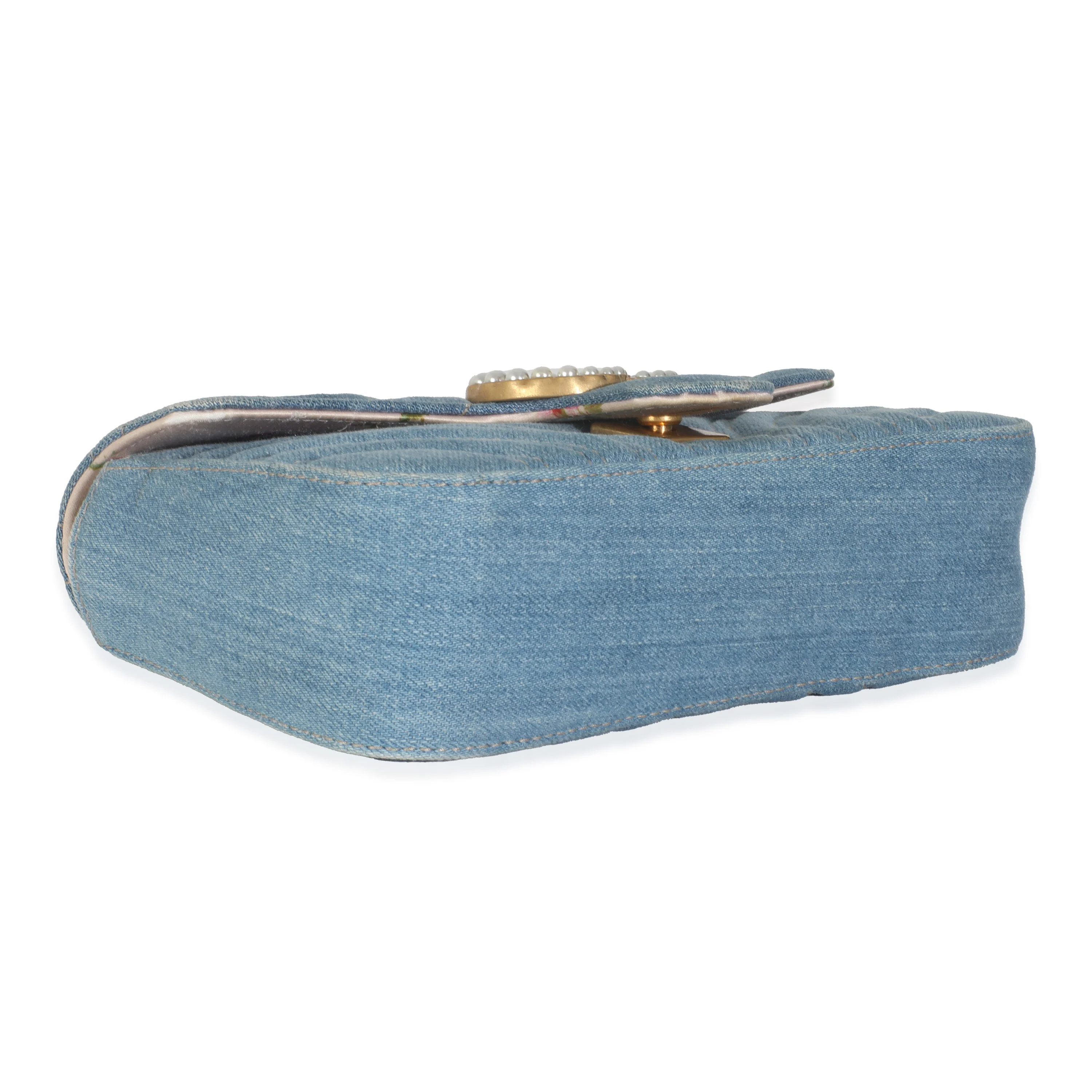 Blue Matelasse Denim GG Marmont Pearly Shoulder Bag - Image 6