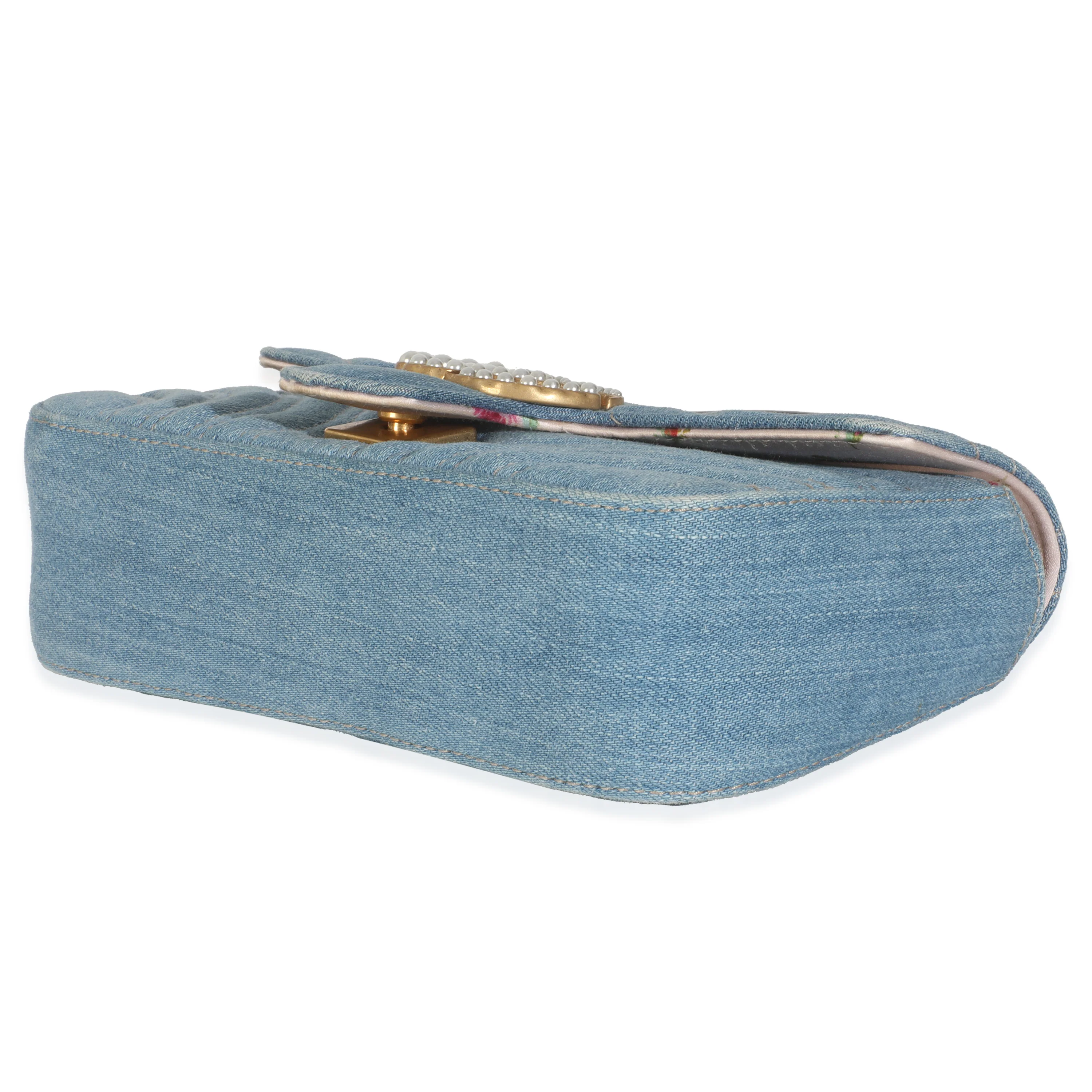 Blue Matelasse Denim GG Marmont Pearly Shoulder Bag - Image 7