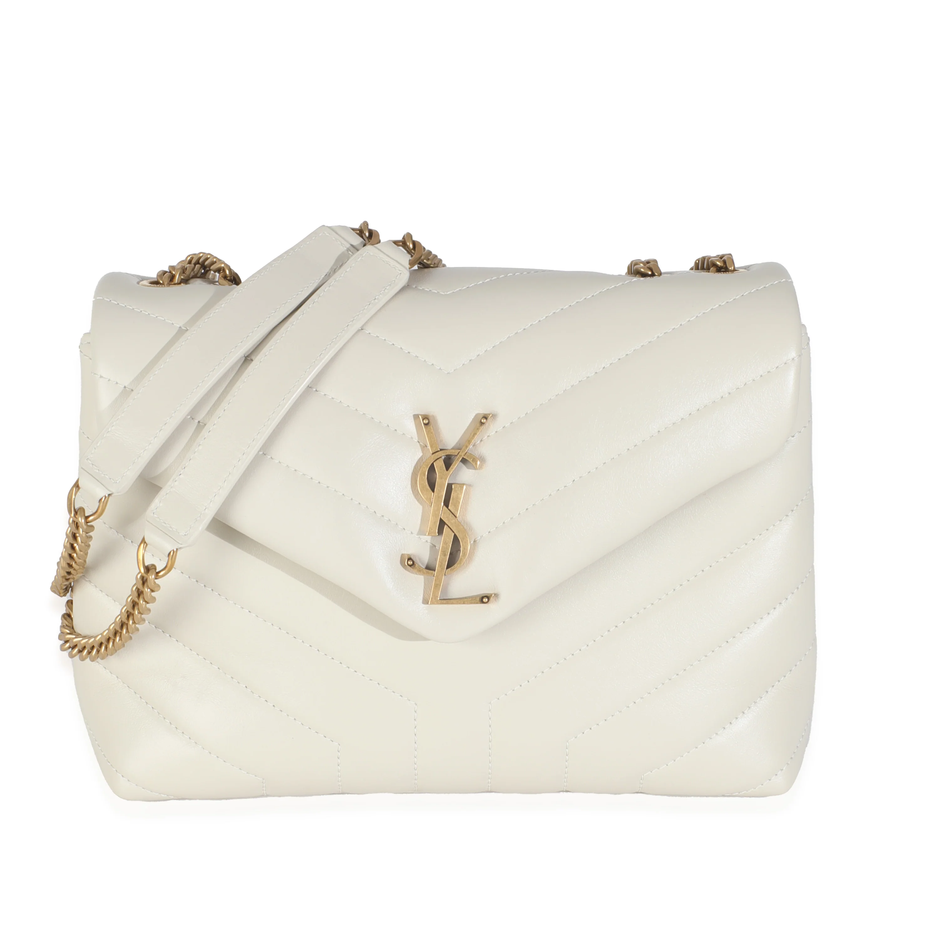 Crema Soft Calfskin Y Quilted Small Loulou Chain Satchel