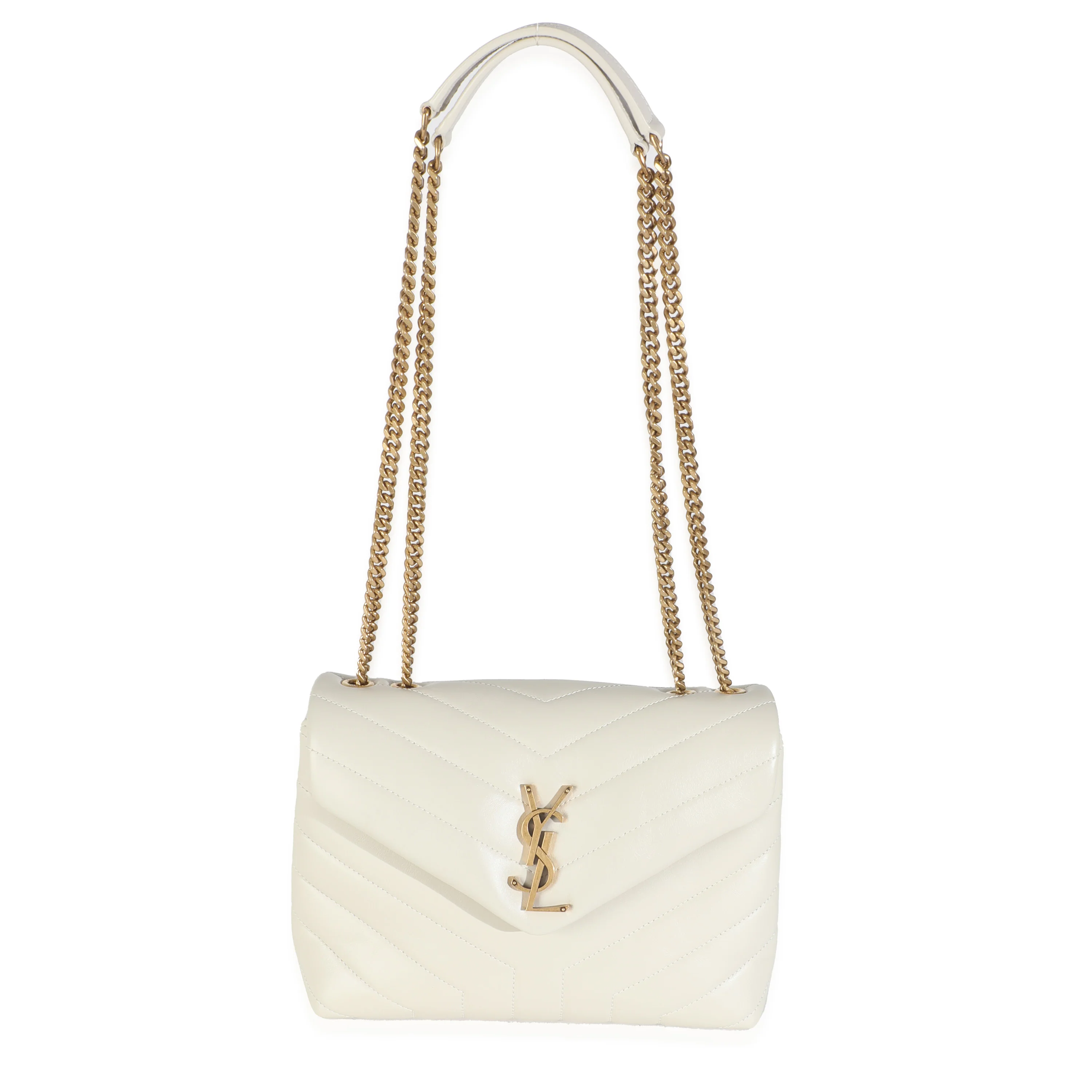 Crema Soft Calfskin Y Quilted Small Loulou Chain Satchel - Image 8