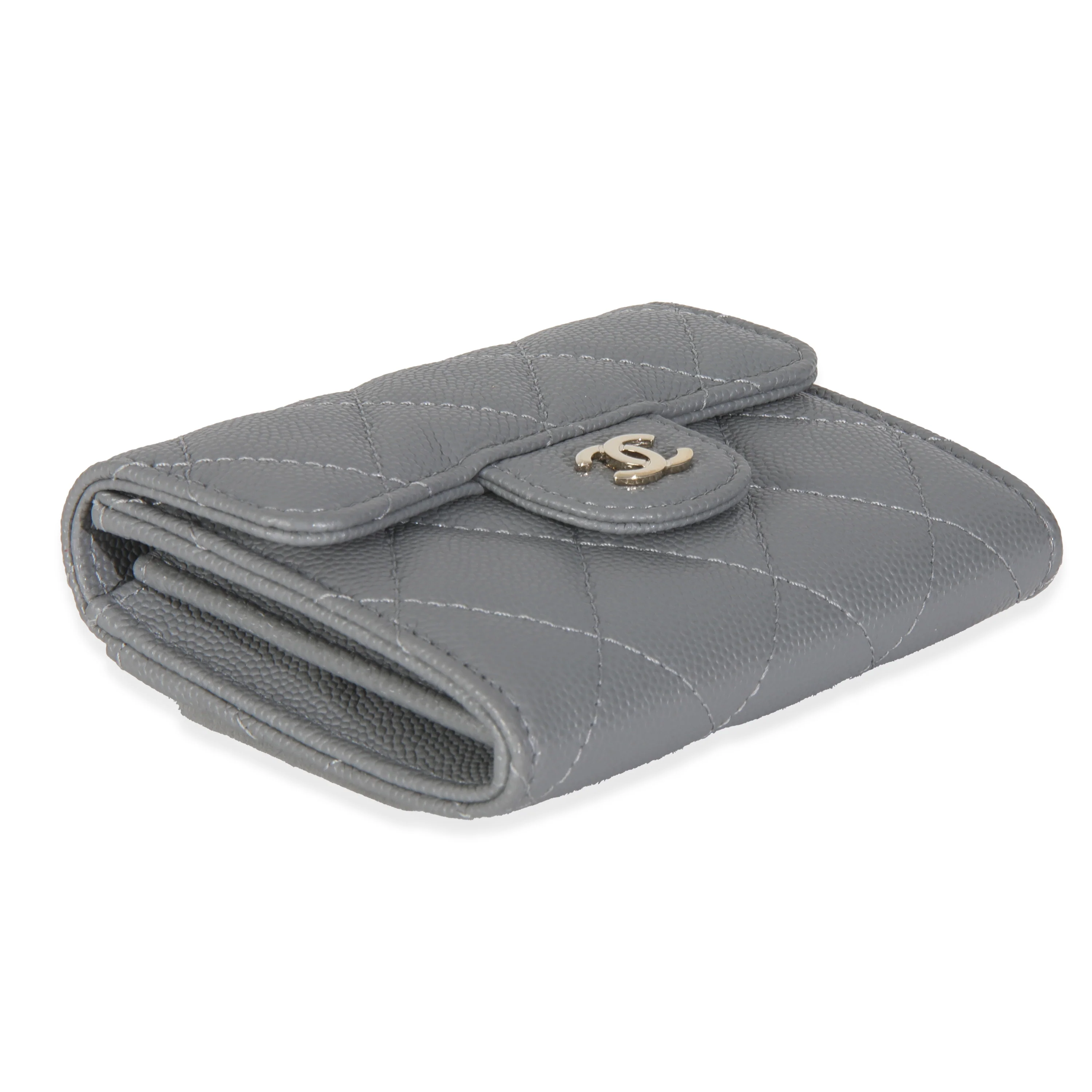 20C Grey Quilted Caviar Compact Wallet - Image 6