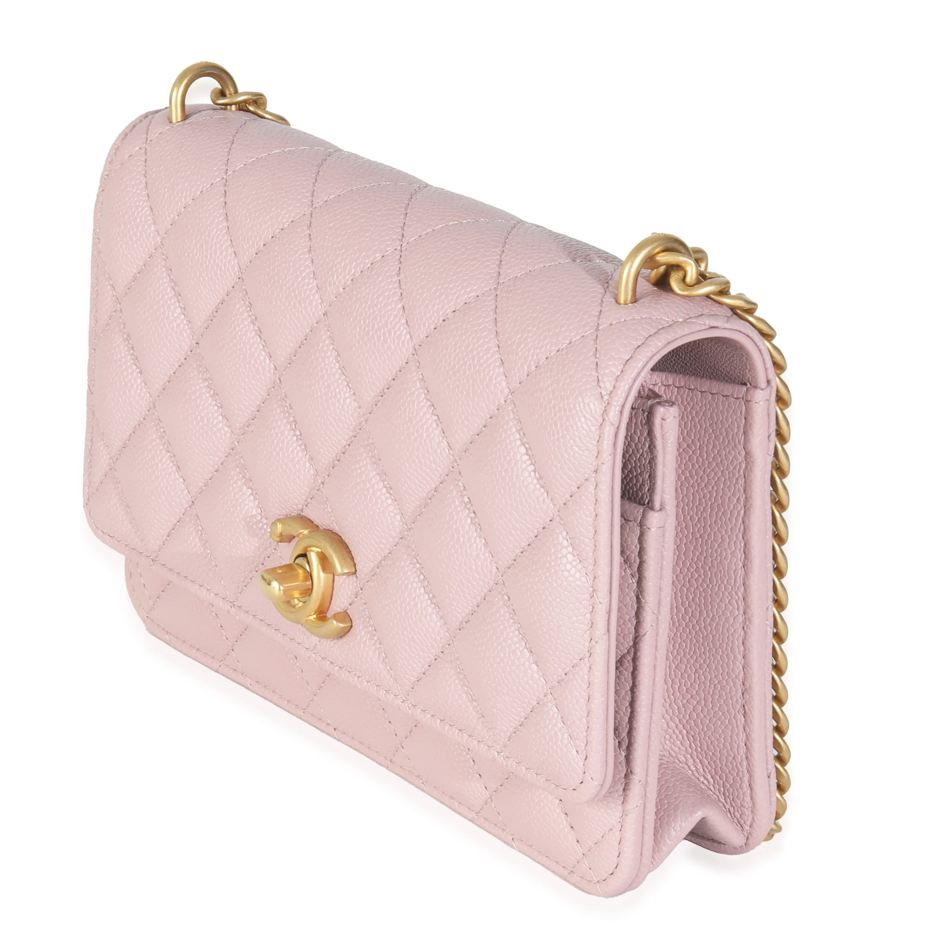 Pink Quilted Caviar Sweetheart Wallet On Chain - Image 2