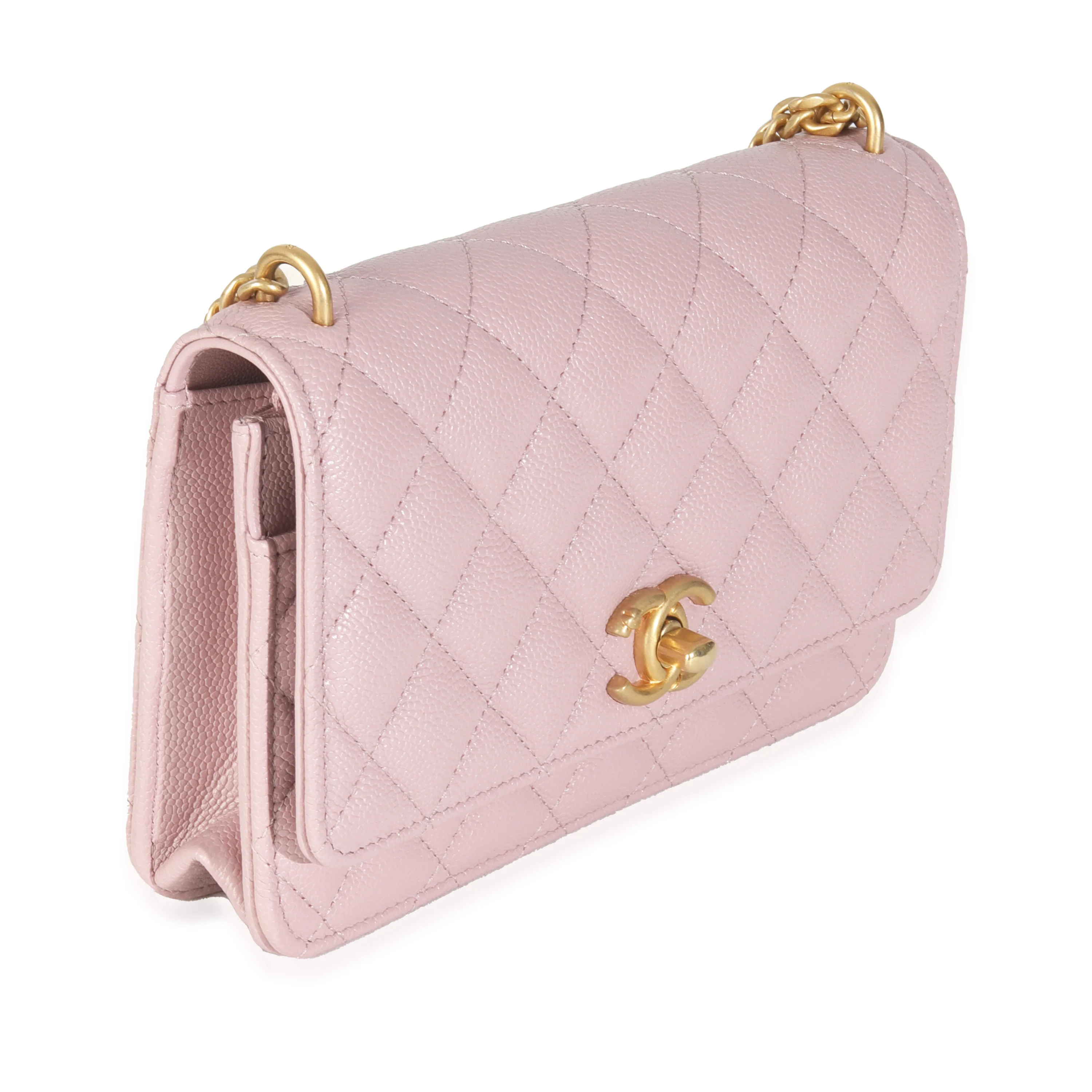 Pink Quilted Caviar Sweetheart Wallet On Chain - Image 4