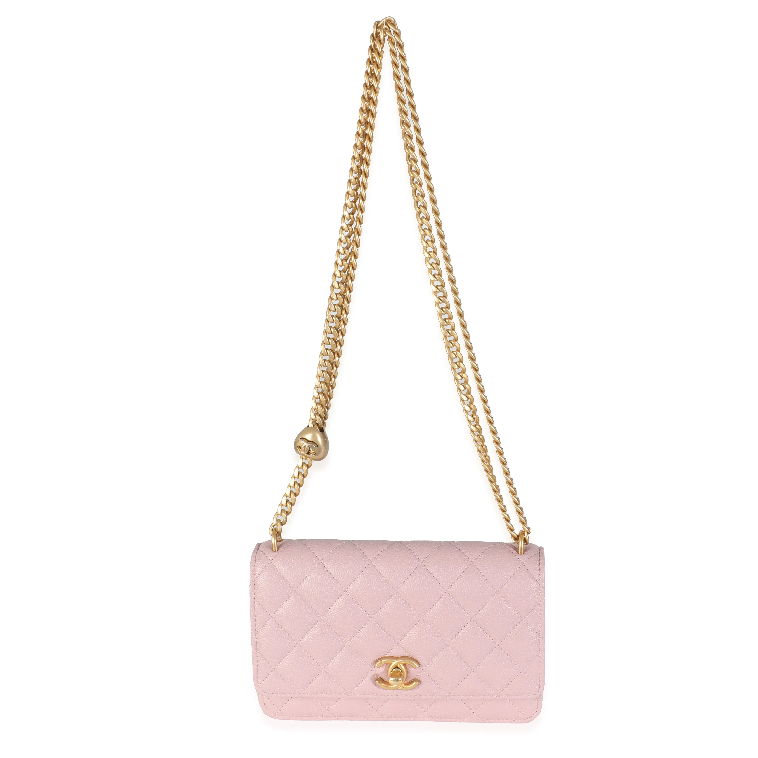 Pink Quilted Caviar Sweetheart Wallet On Chain - Image 8