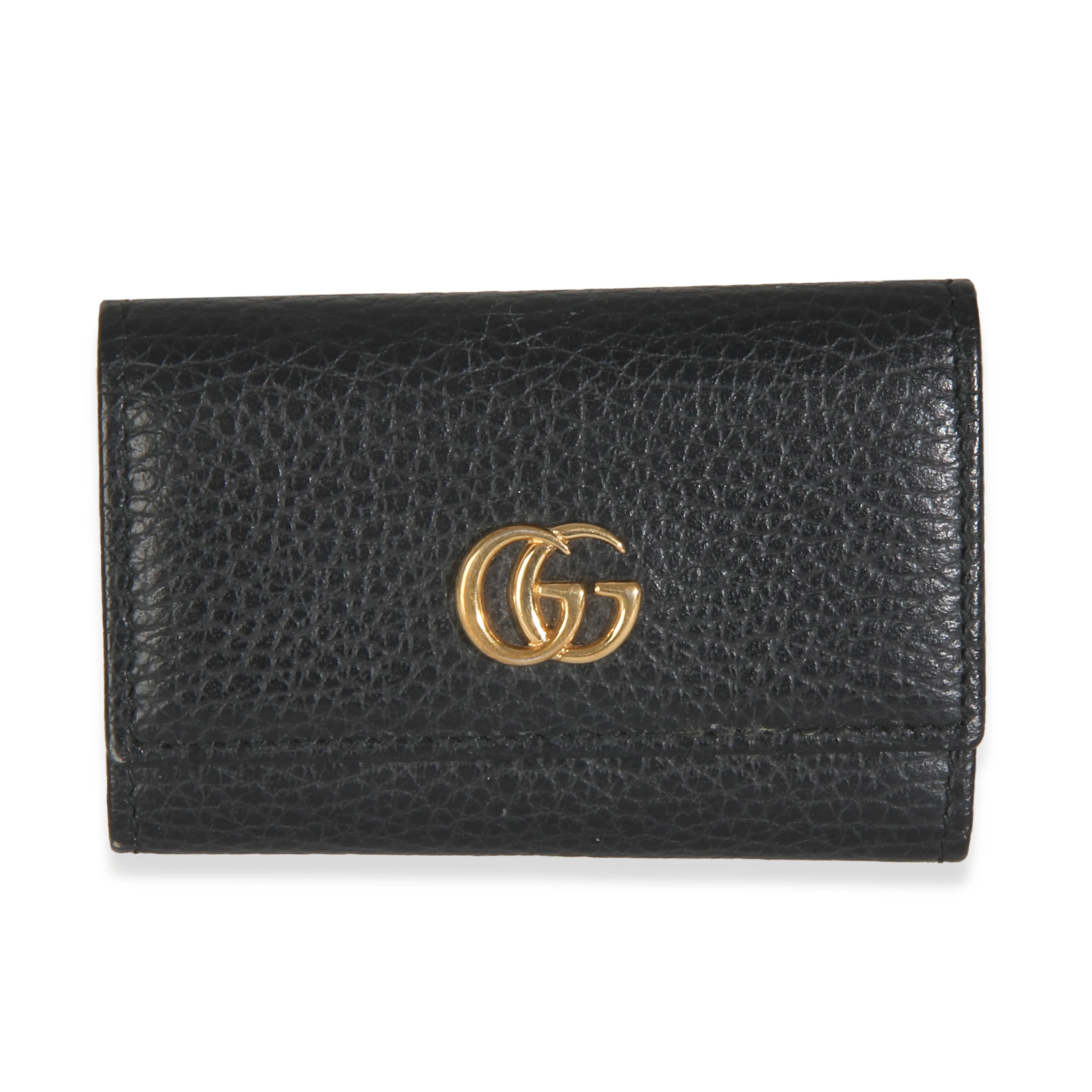 Black Pebbled Calfskin GG Marmont 6 Key Holder