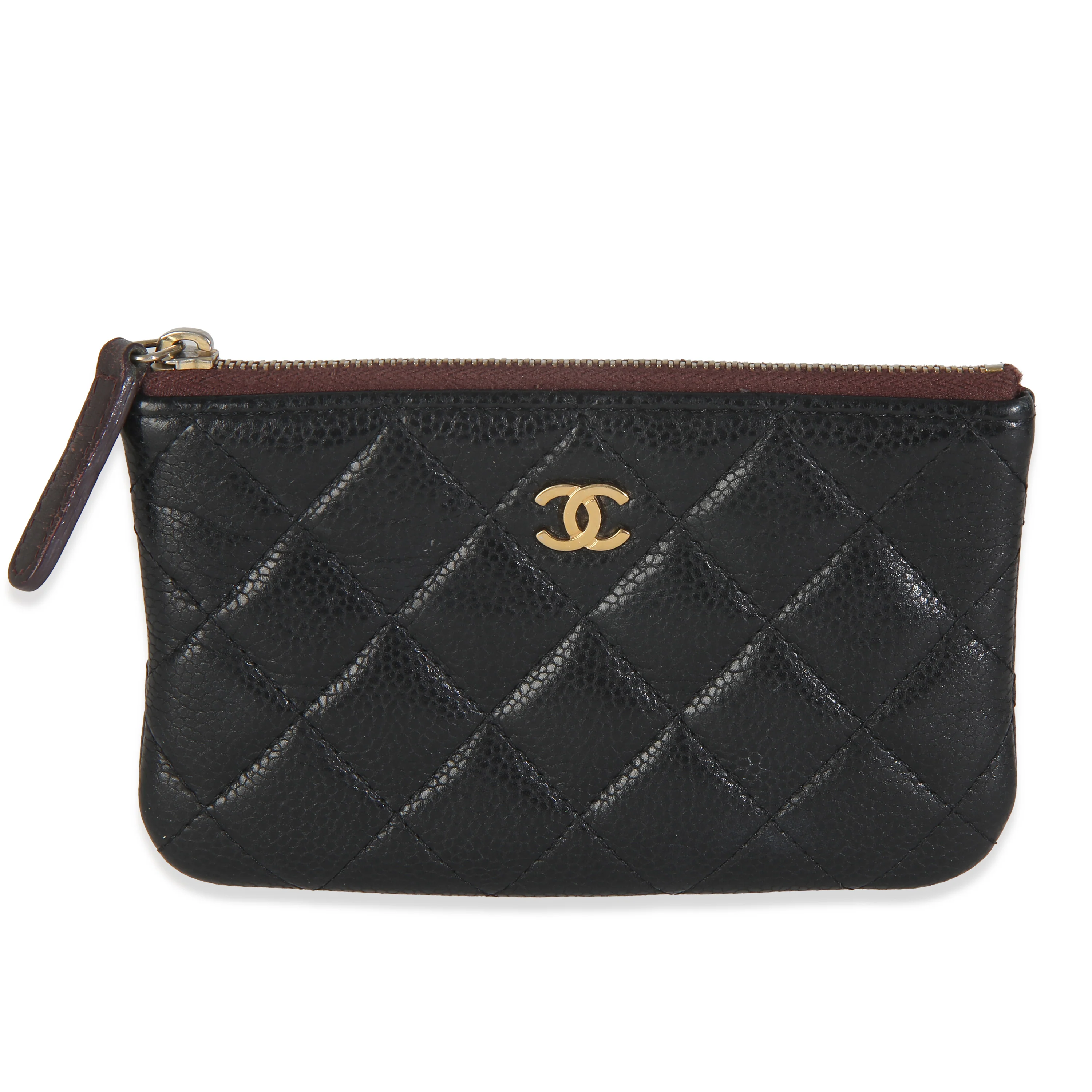 Black Quilted Caviar Small Cosmetic Case