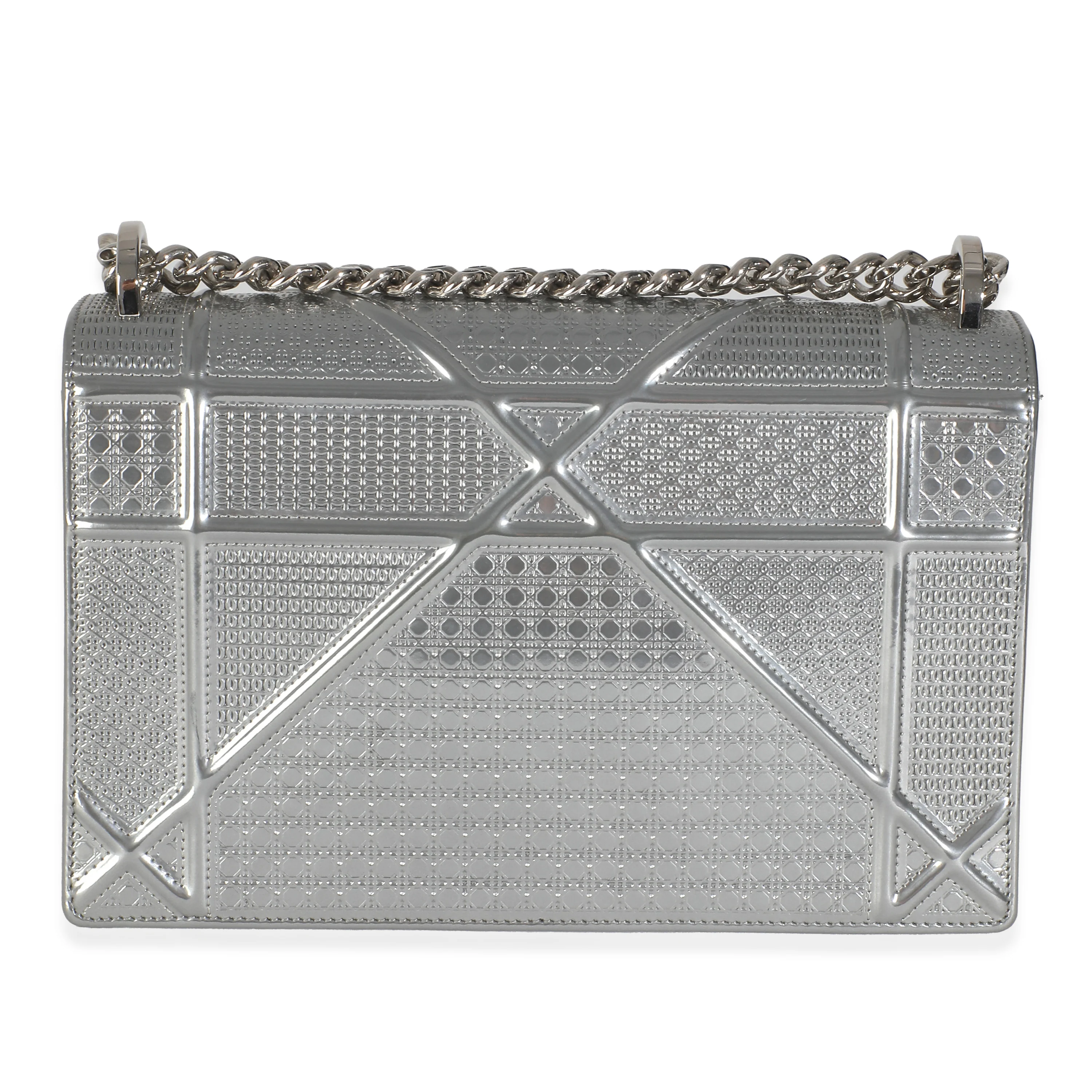 Silver Metallic Micro Cannage Patent Medium Diorama Flap Bag - Image 3