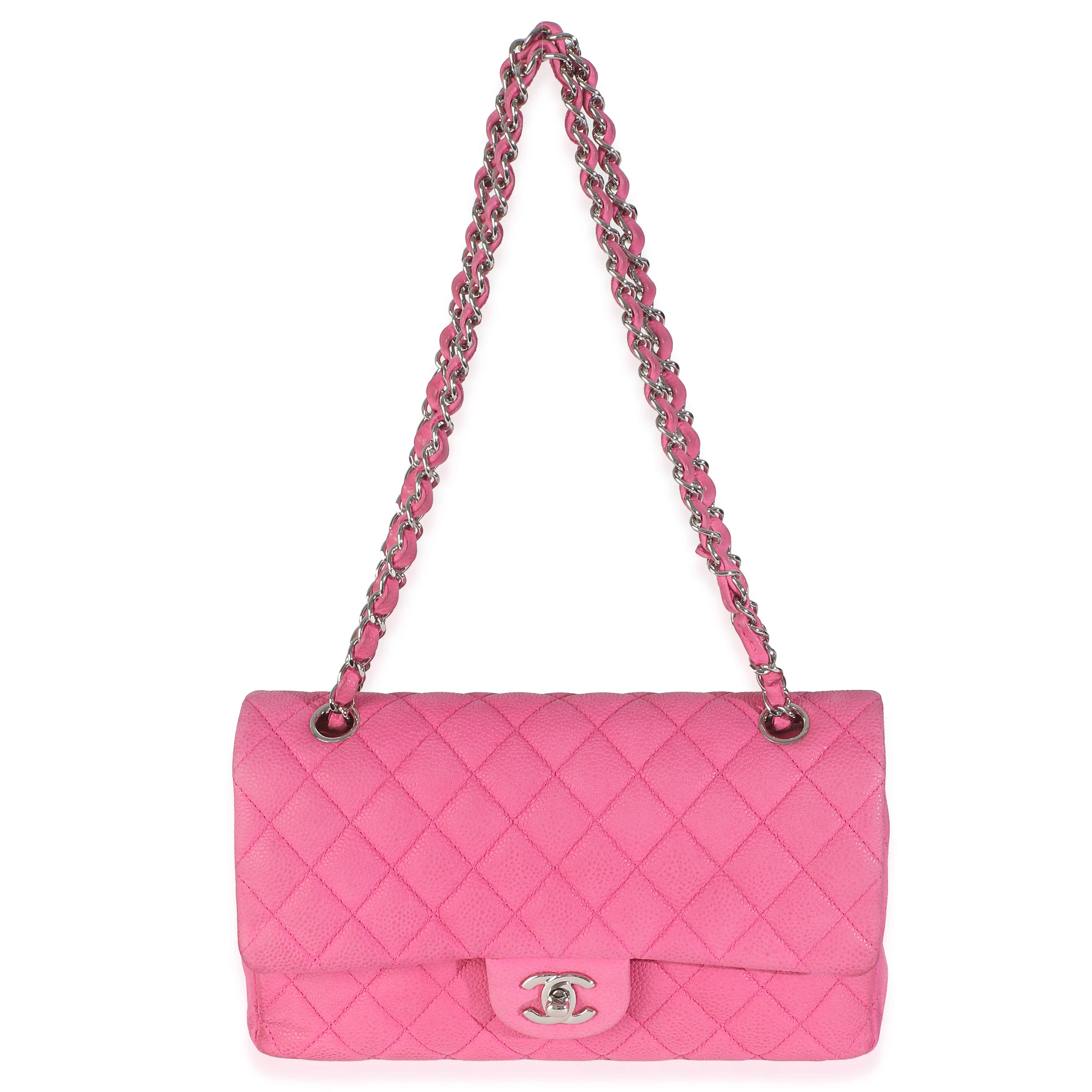Pink Quilted Matte Caviar Medium Classic Double Flap Bag - Image 8