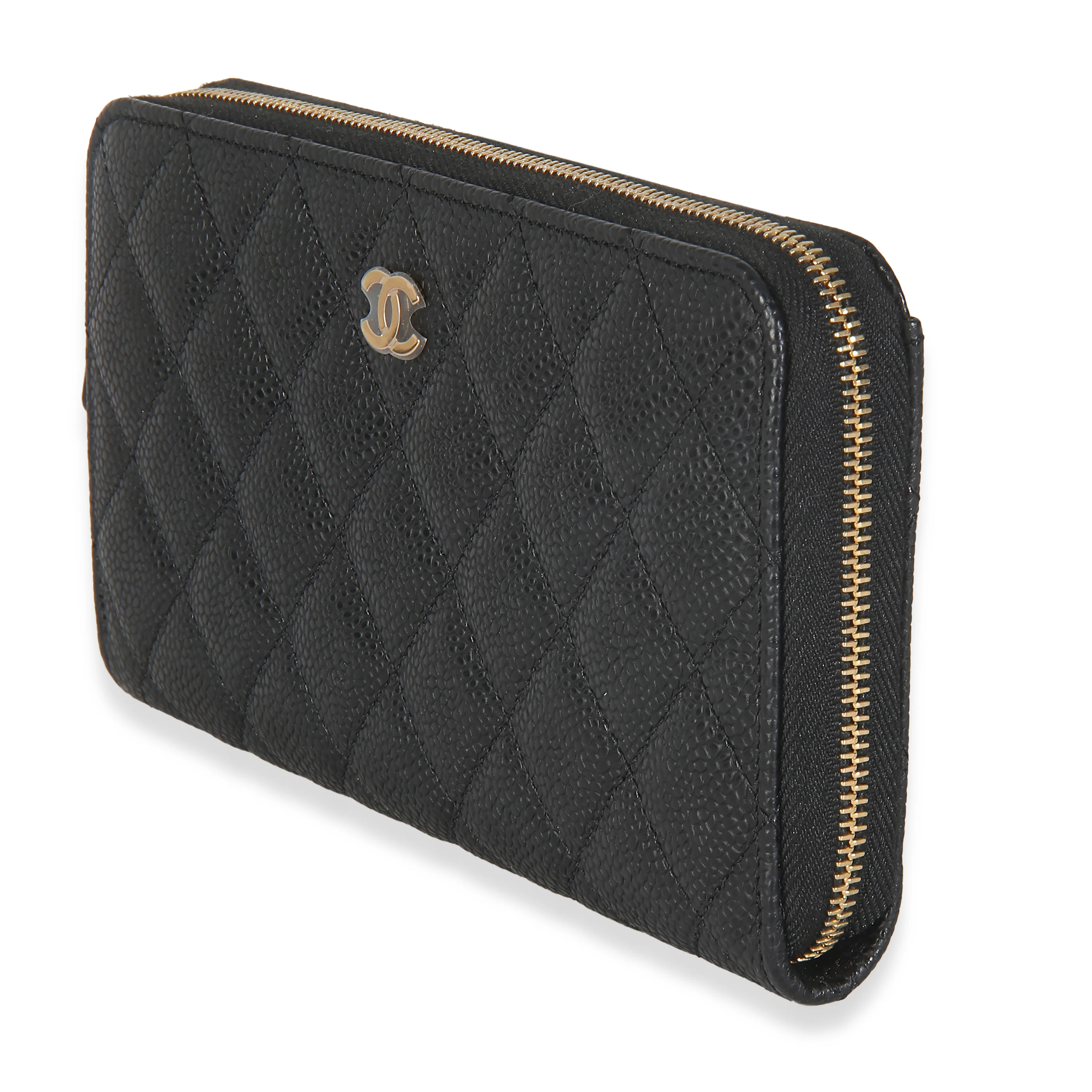 Black Quilted Caviar Zip Around L-Gusset Wallet - Image 2