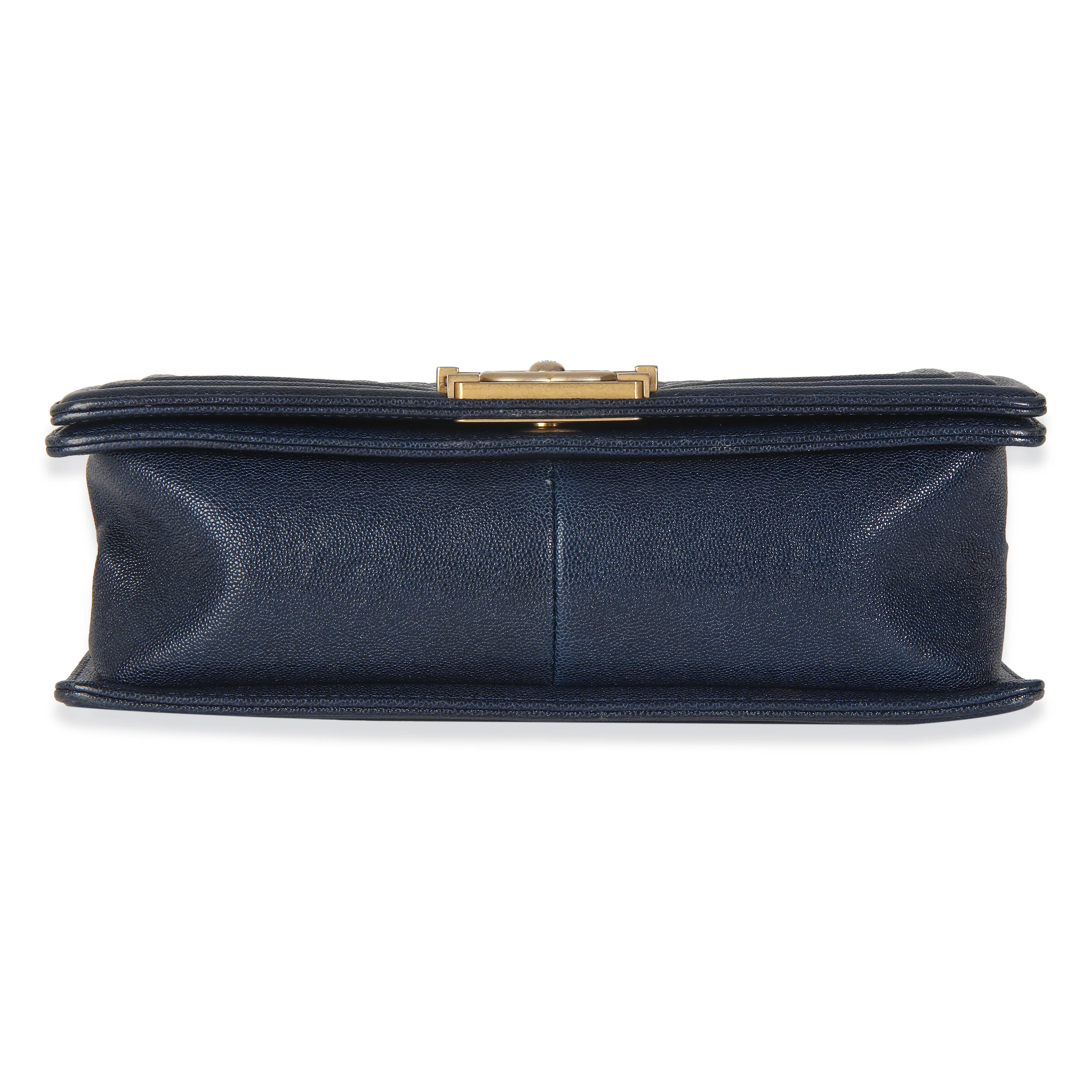Navy Quilted Caviar Medium Boy Handbag - Image 6