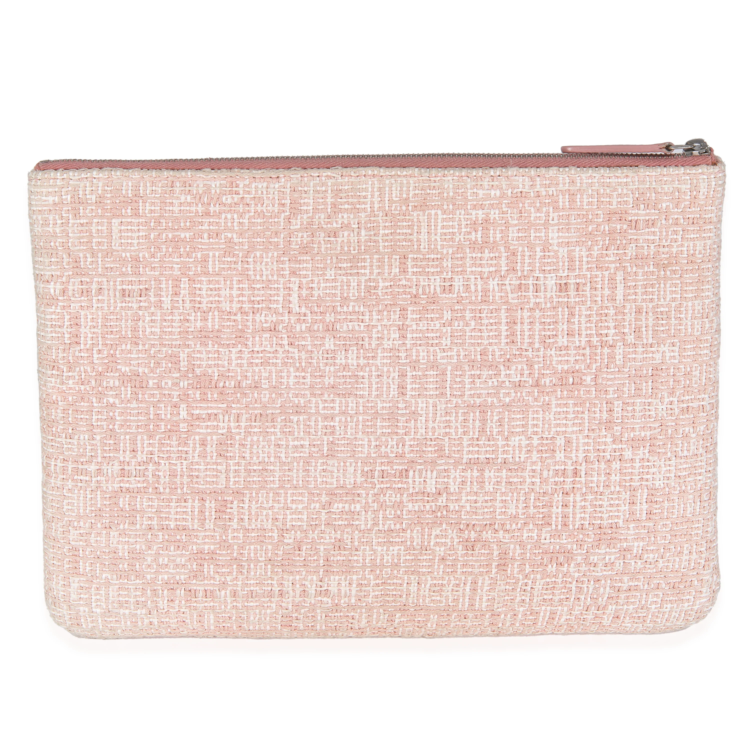 Pink Woven Straw Raffia Tweed Deauville Pouch - Image 3