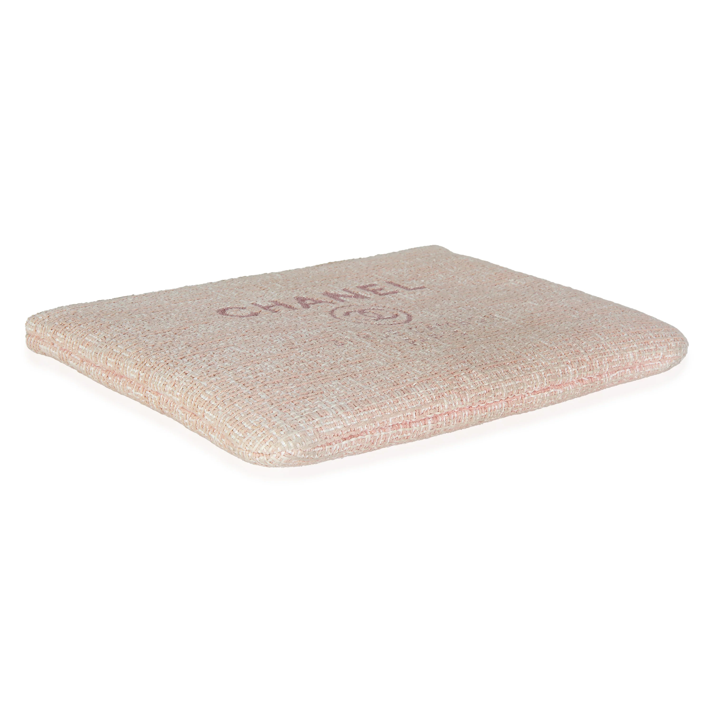 Pink Woven Straw Raffia Tweed Deauville Pouch - Image 5
