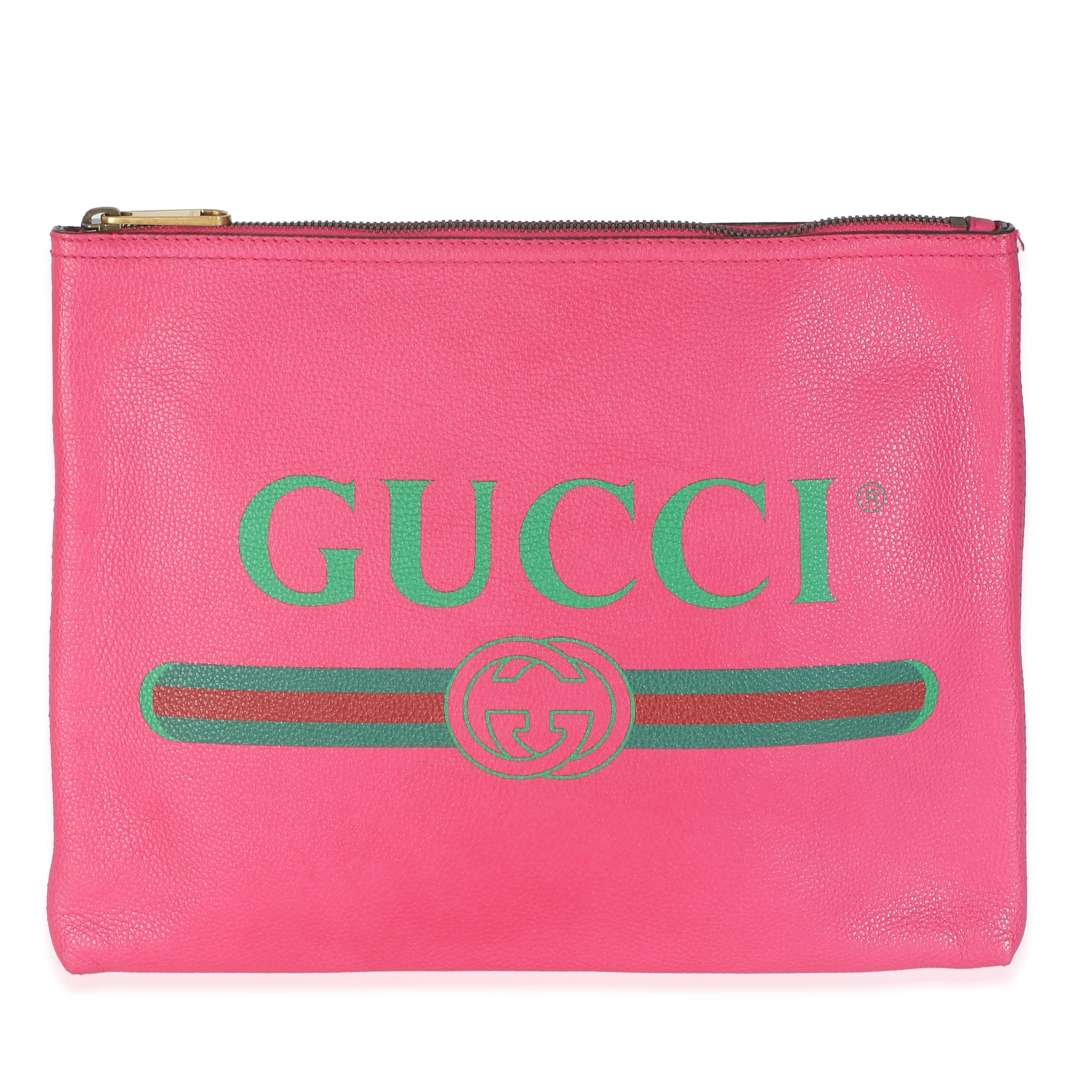 Pink Pebbled Calfskin Medium Logo Portfolio Clutch
