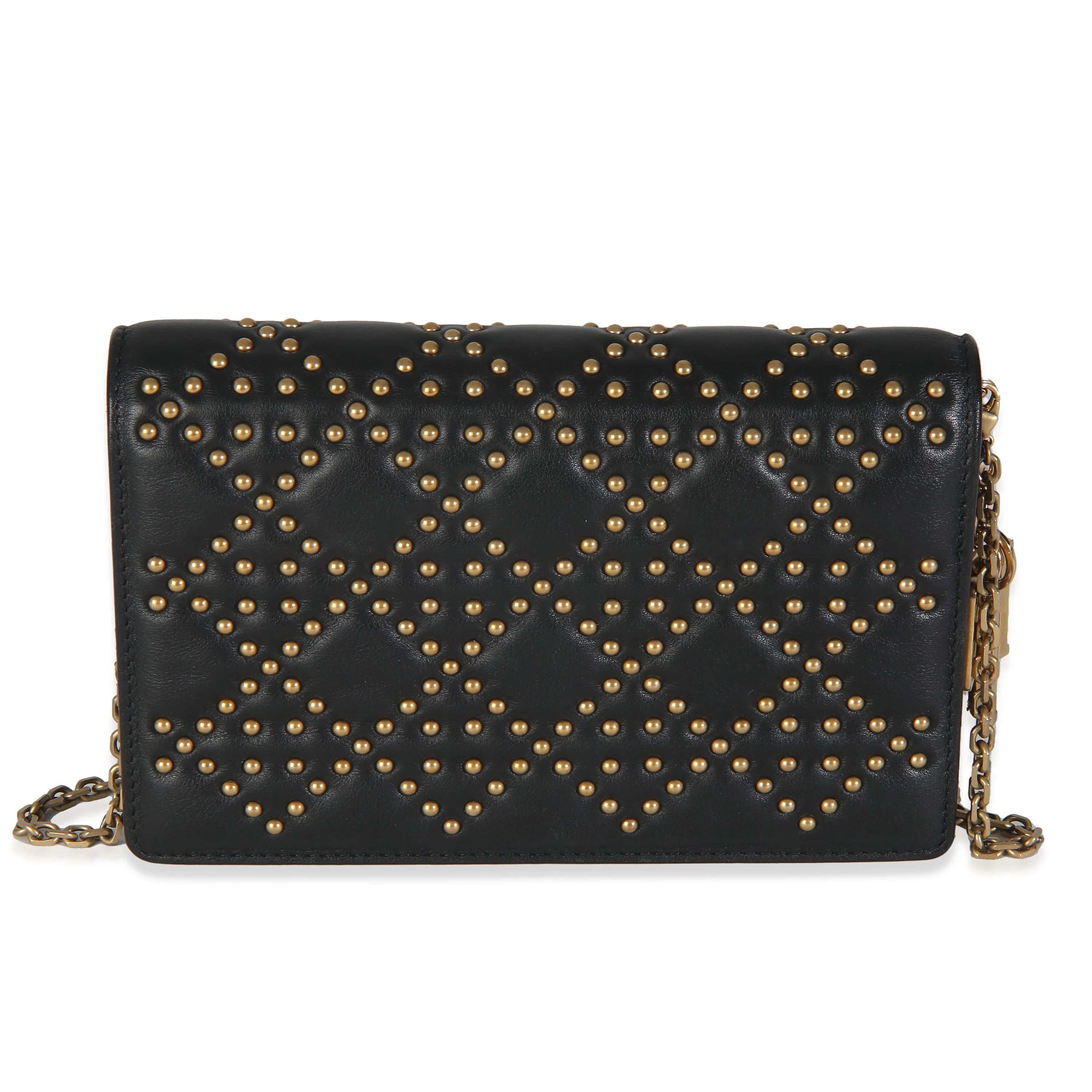 Black Studded Lady Dior Wallet On Chain