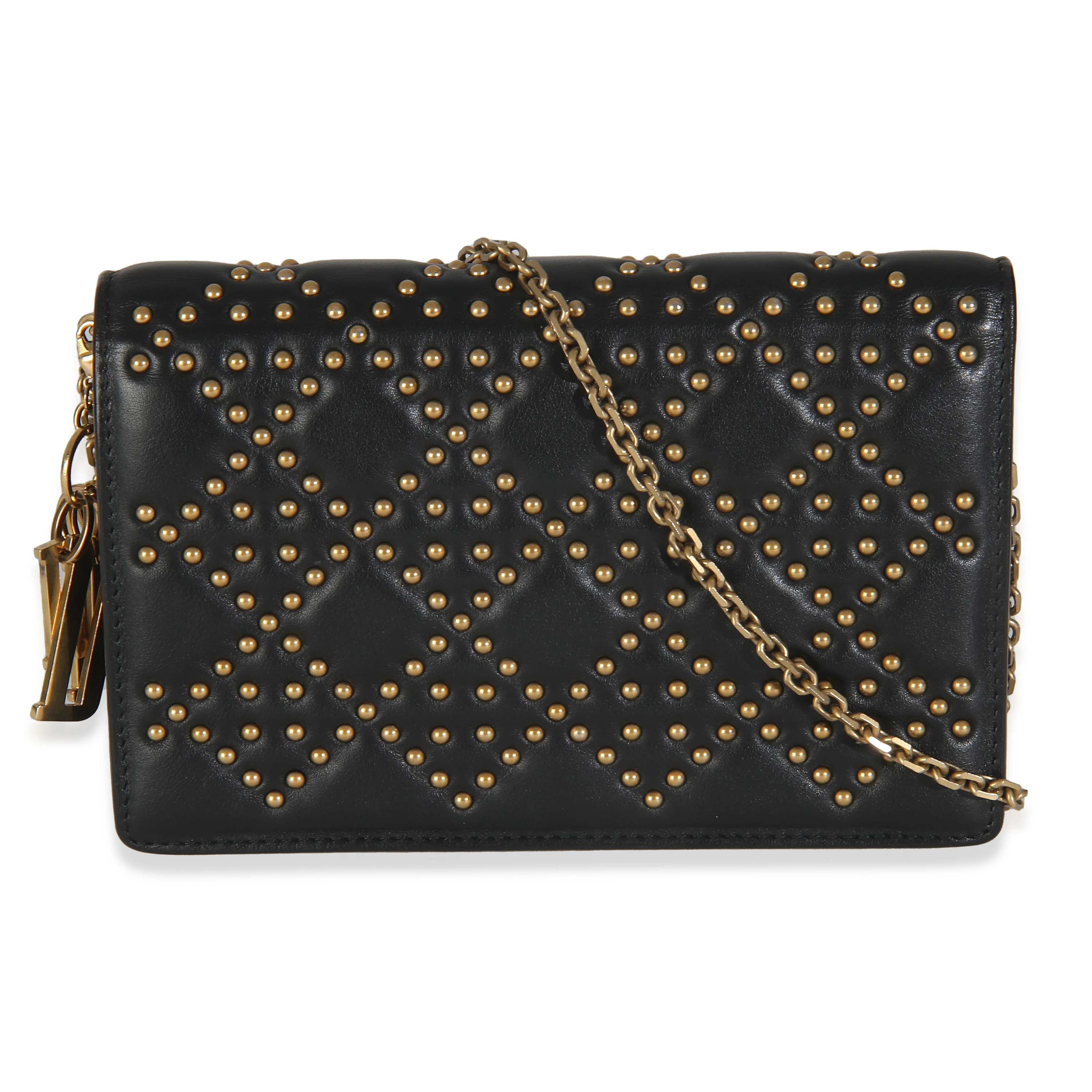 Black Studded Lady Dior Wallet On Chain - Image 3