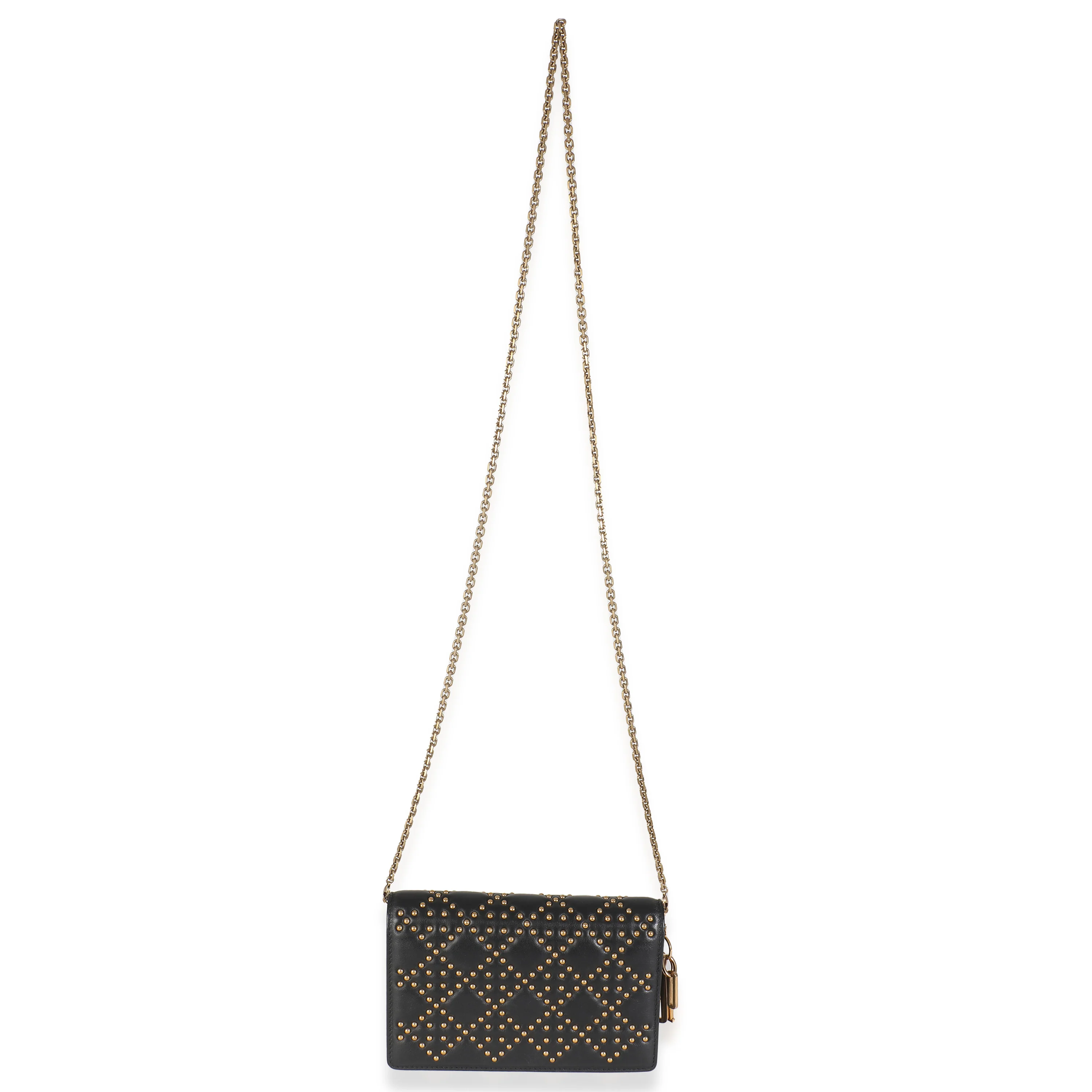 Black Studded Lady Dior Wallet On Chain - Image 7