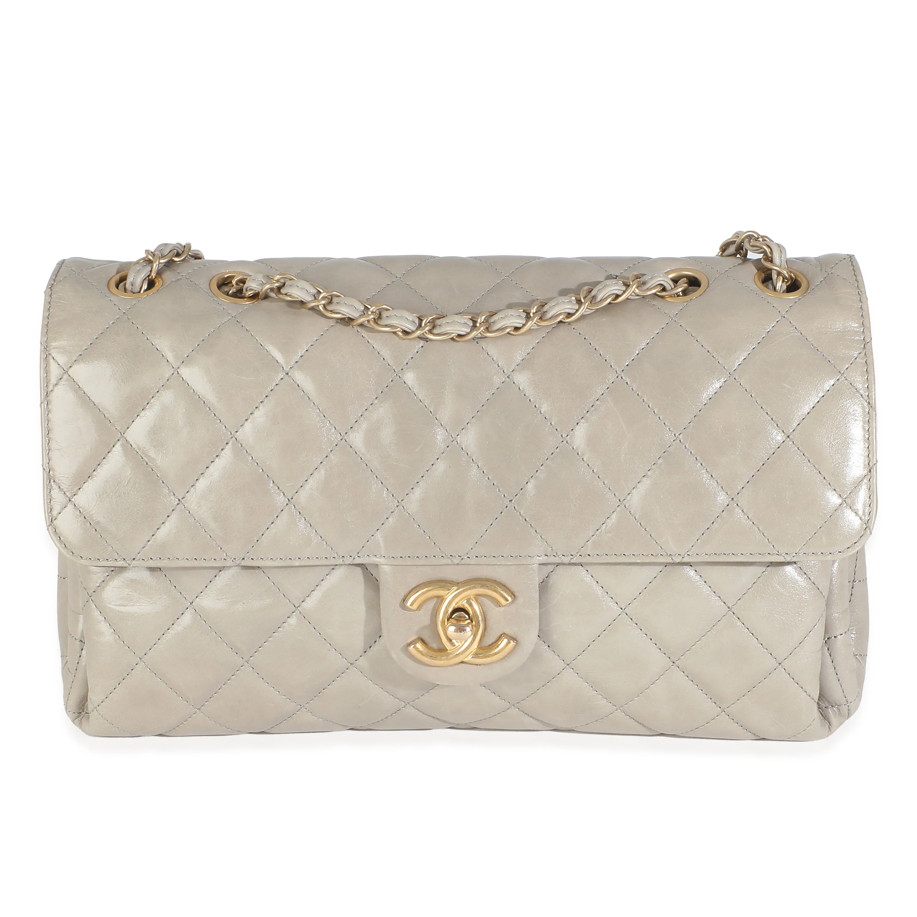 Beige Crackled Calfskin Jumbo 3 Flap