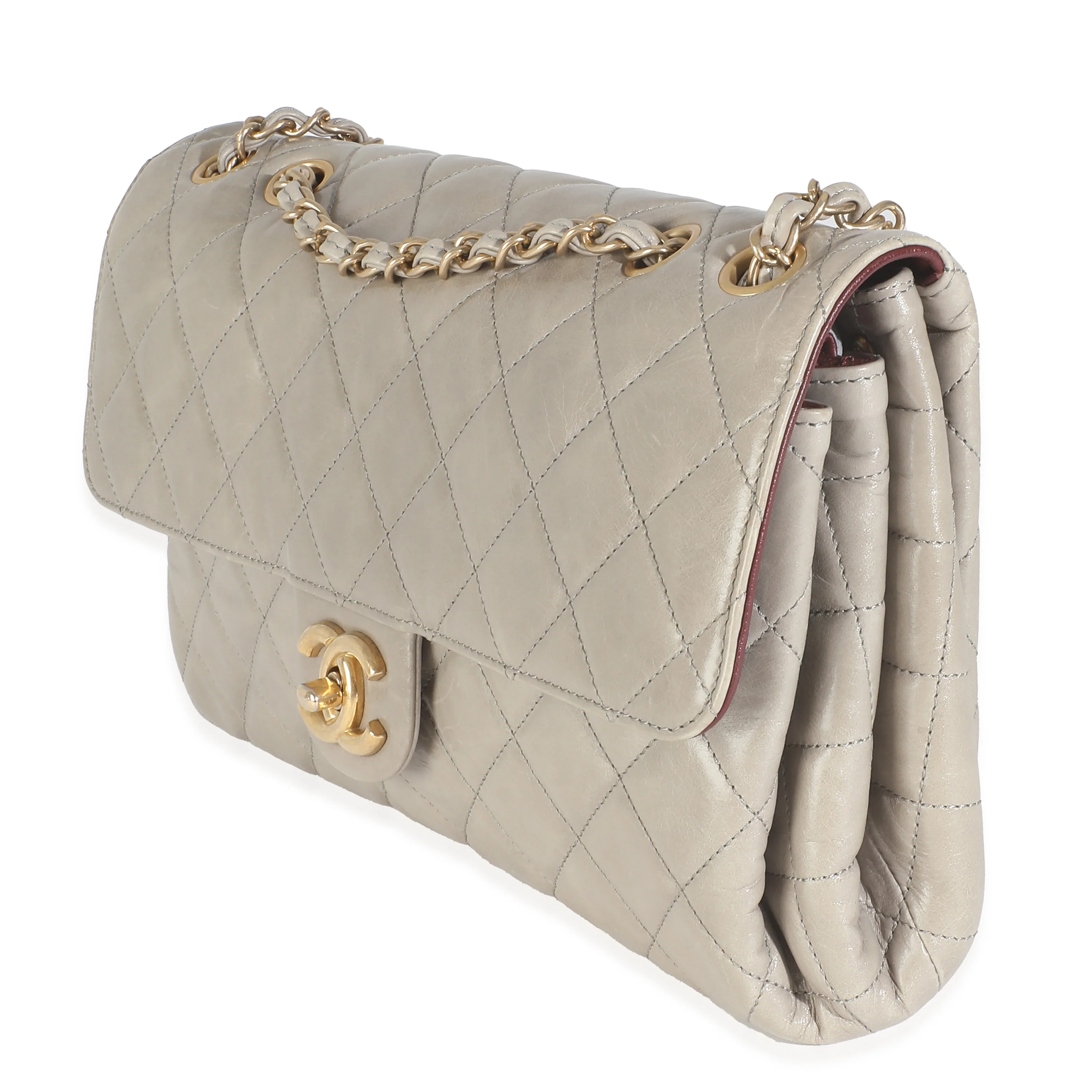 Beige Crackled Calfskin Jumbo 3 Flap - Image 2