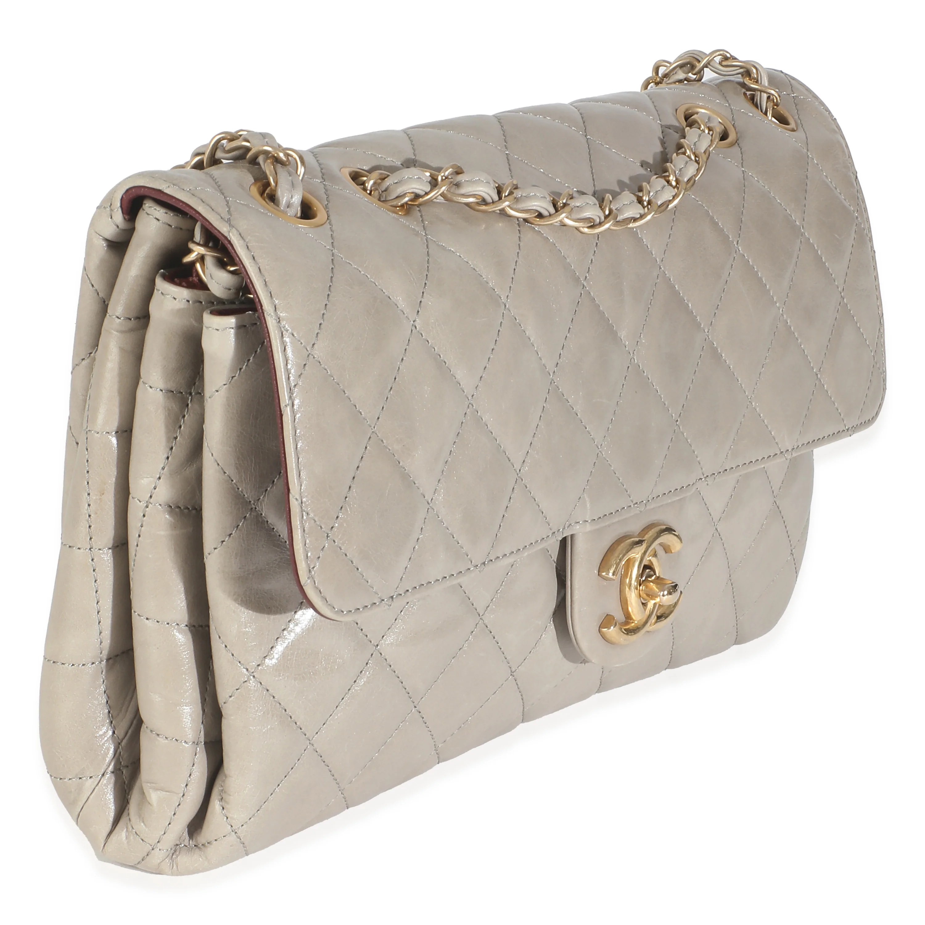 Beige Crackled Calfskin Jumbo 3 Flap - Image 3