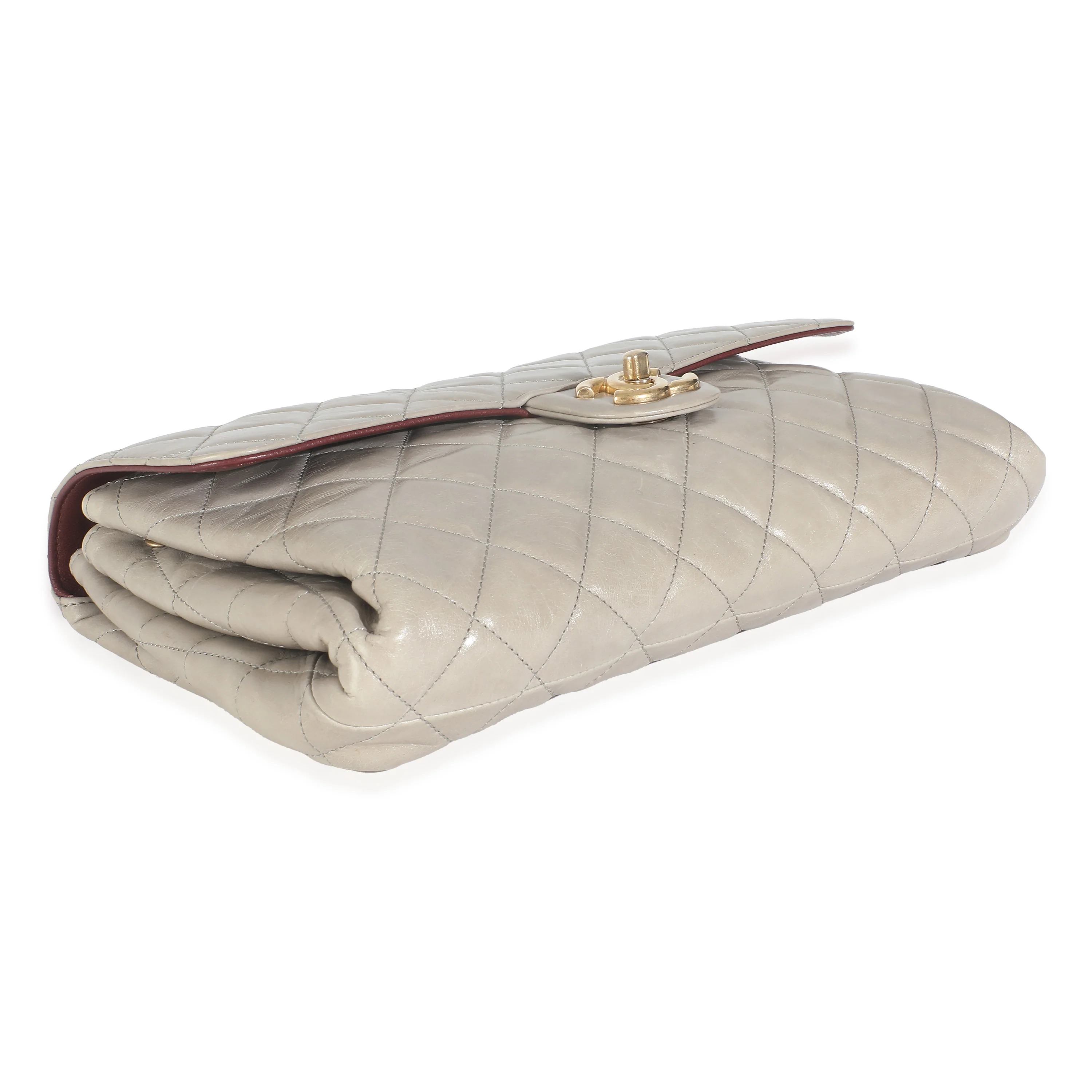 Beige Crackled Calfskin Jumbo 3 Flap - Image 6