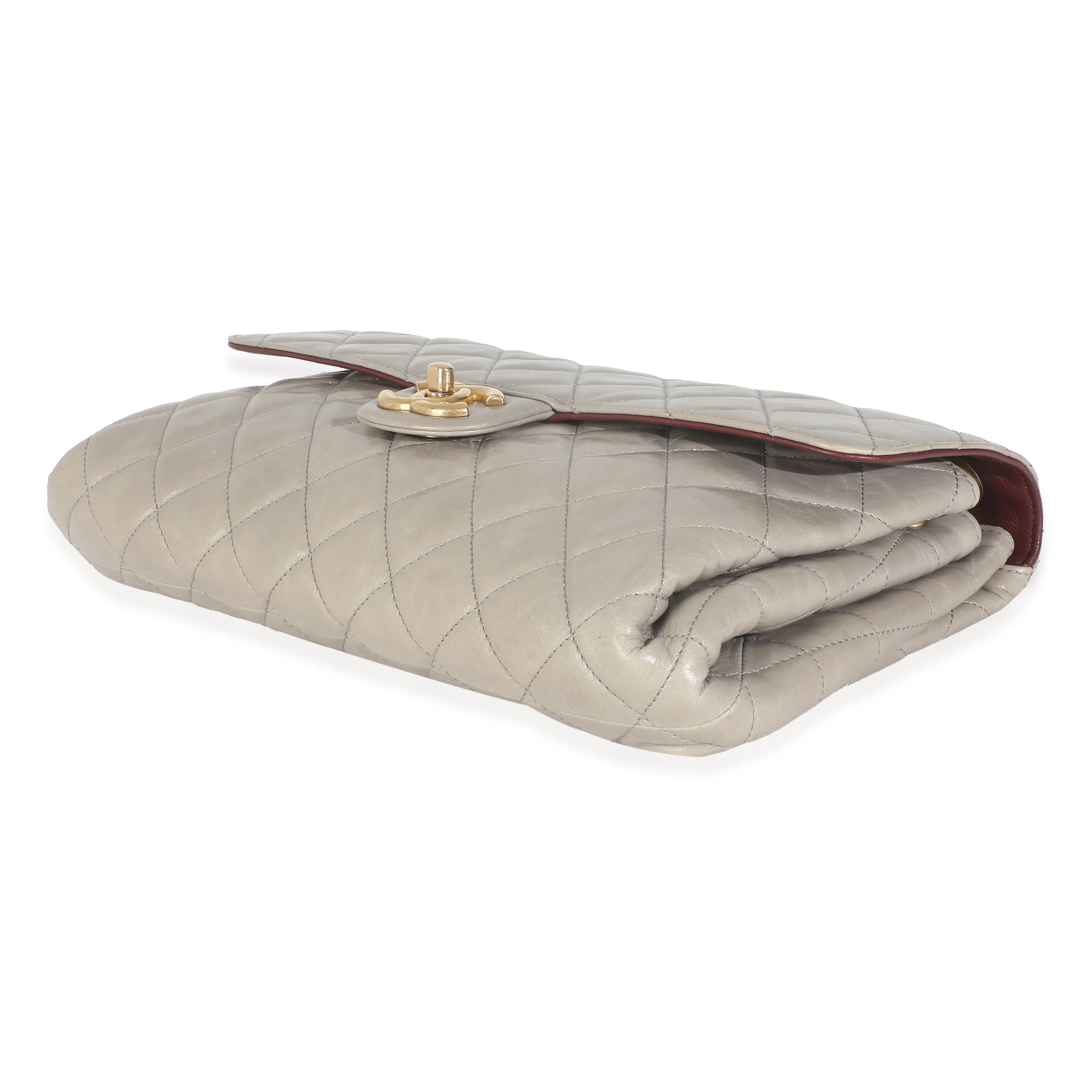 Beige Crackled Calfskin Jumbo 3 Flap - Image 7