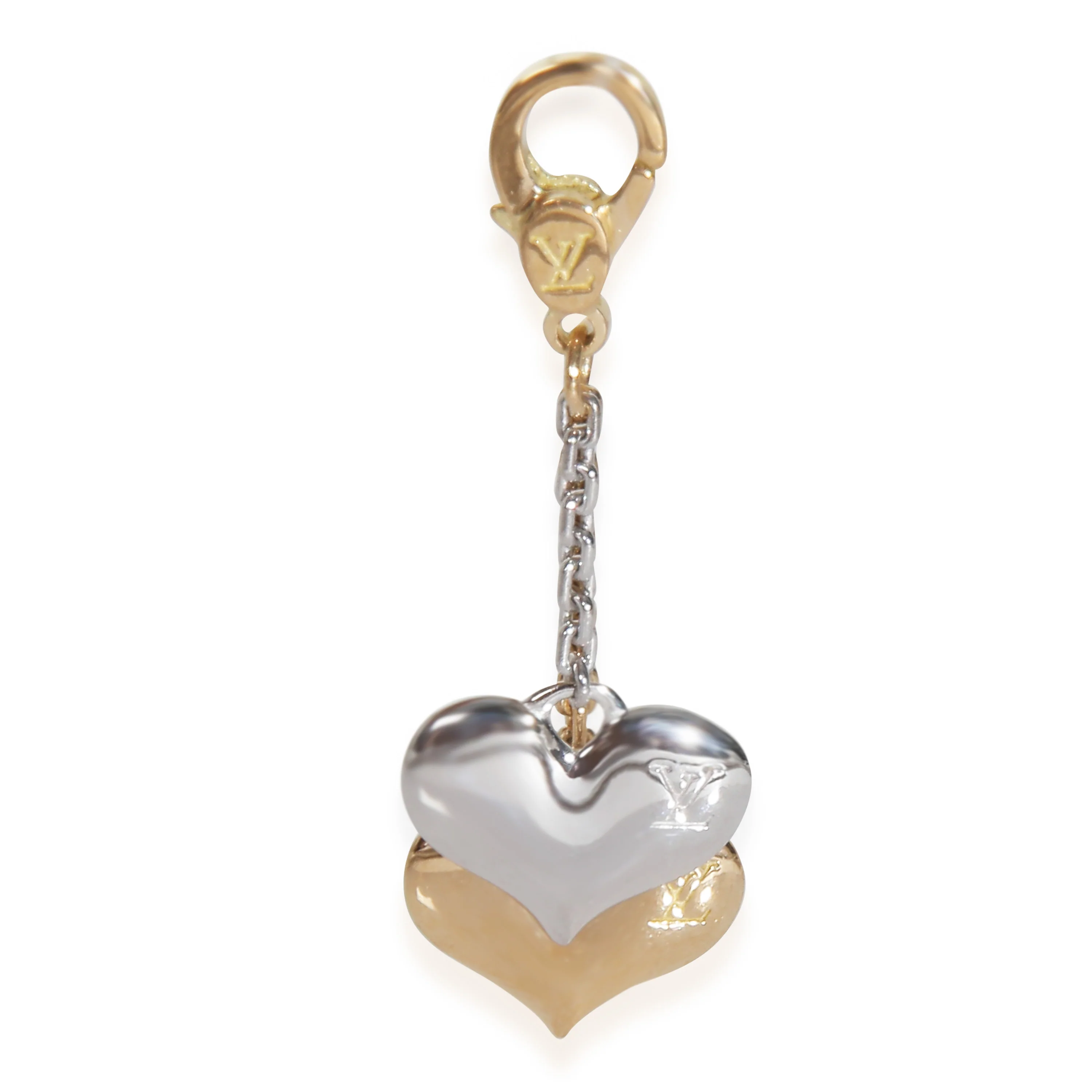 White Gold & Yellow Gold Double Heart Charm - Image 3