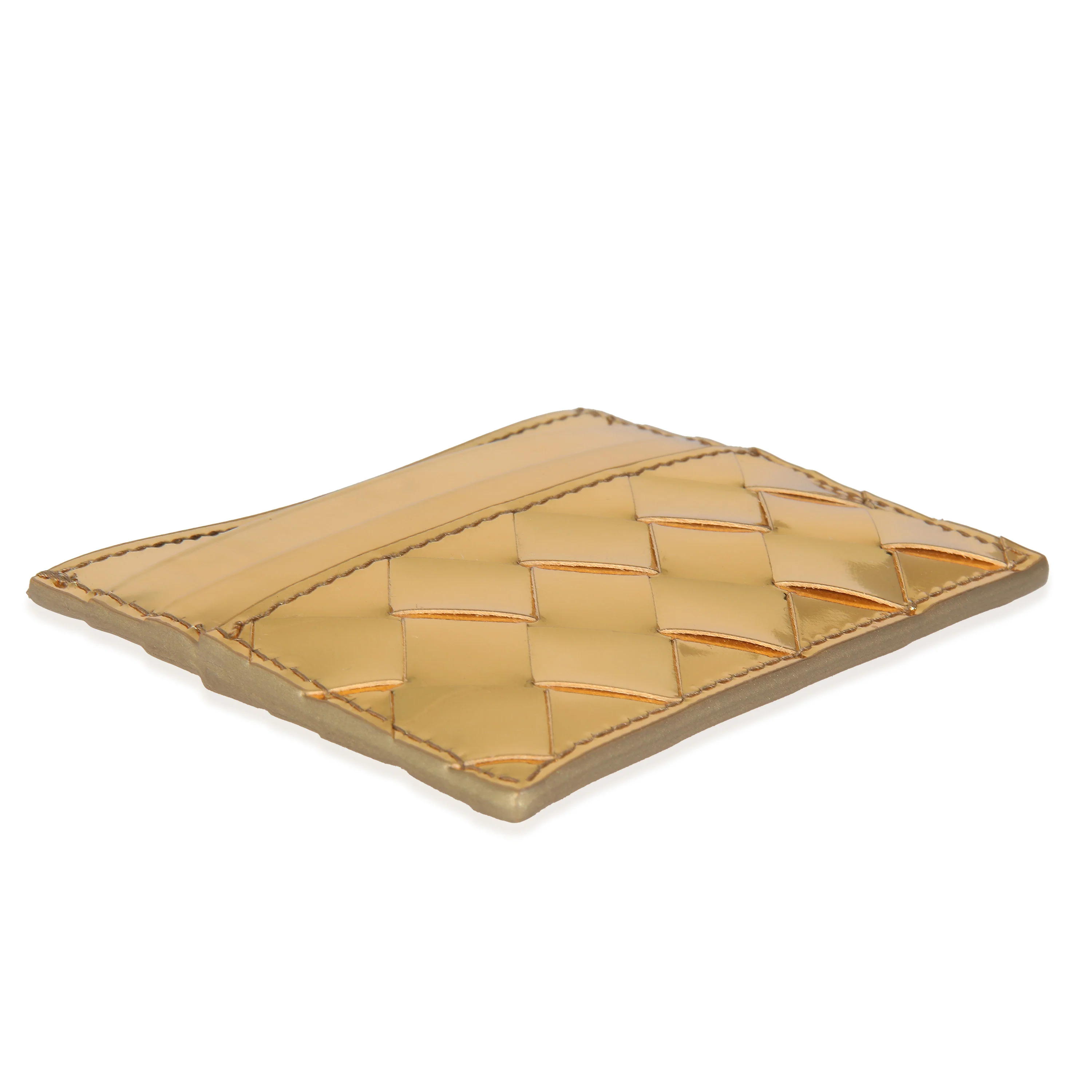 Gold Metallic Intrecciato Leather Credit Card Case - Image 6
