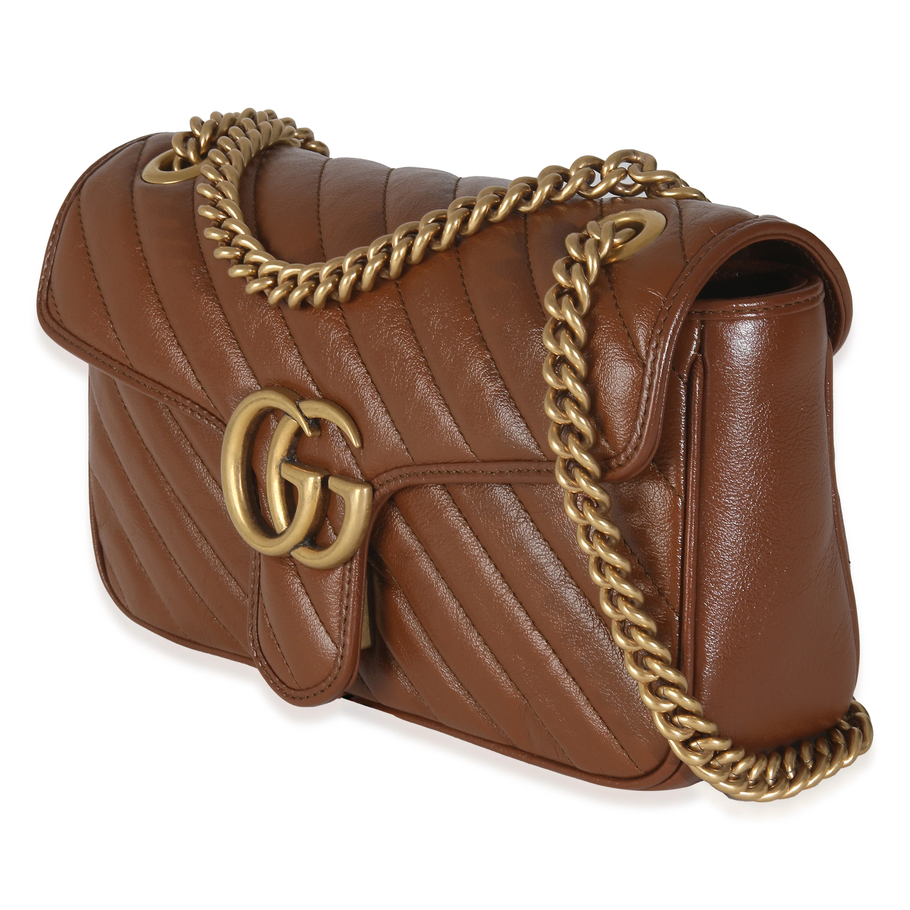 Brown Azalea Calfskin Matelasse Diagonal GG Marmont Shoulder Bag - Image 2