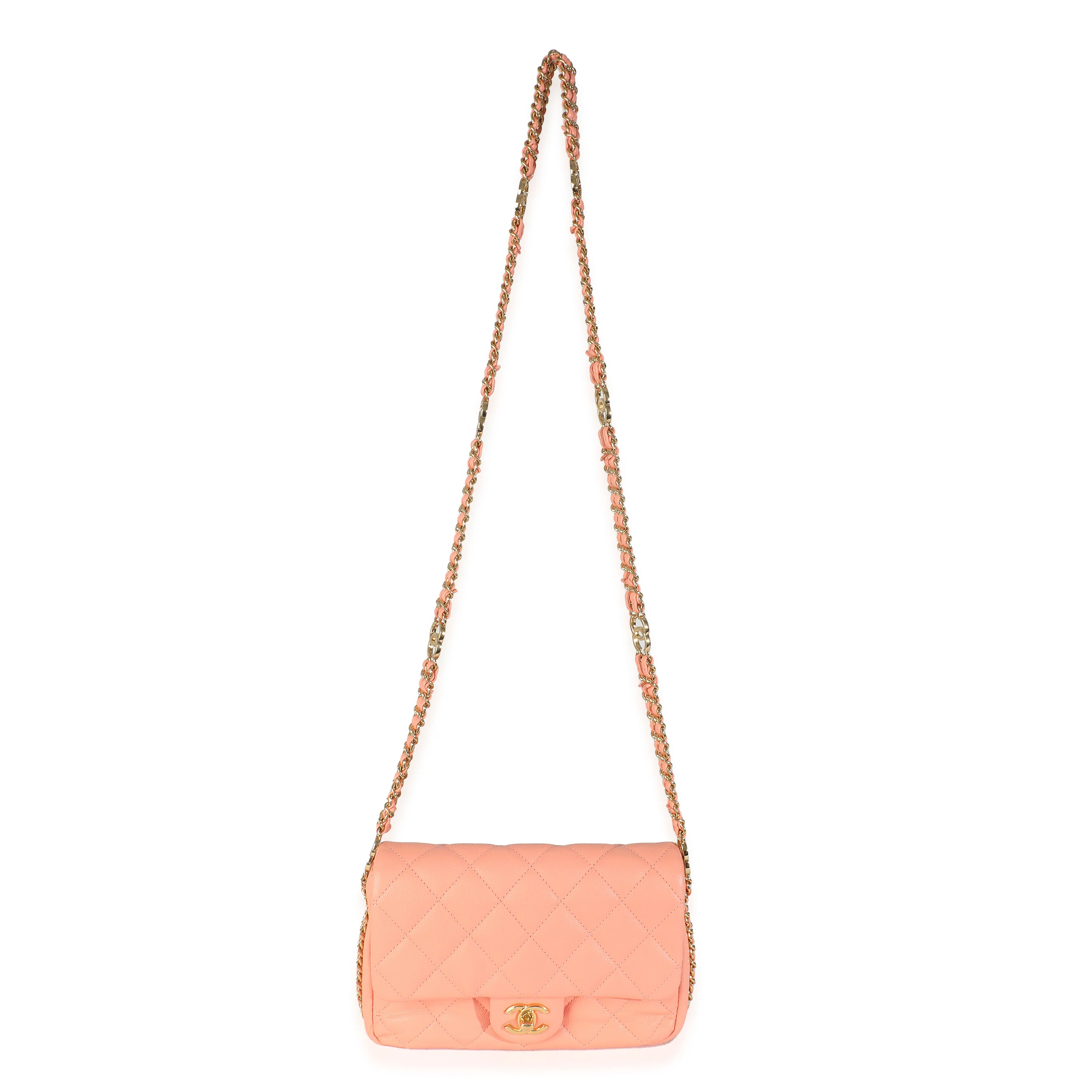 Coral Quilted Caviar Coco You Mini Flap Handbag - Image 8
