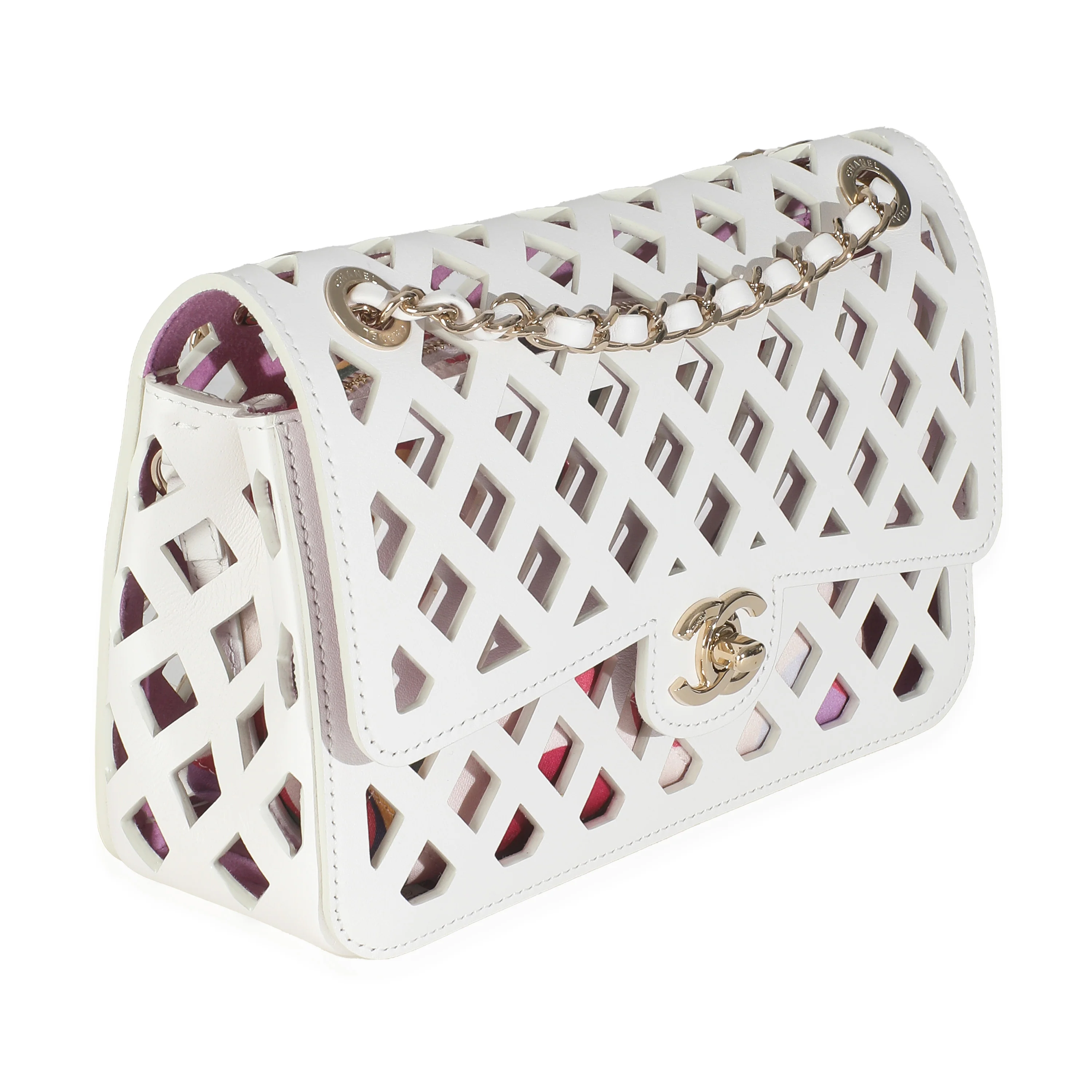 White Lambskin Small See Through Flap Bag - Image 3