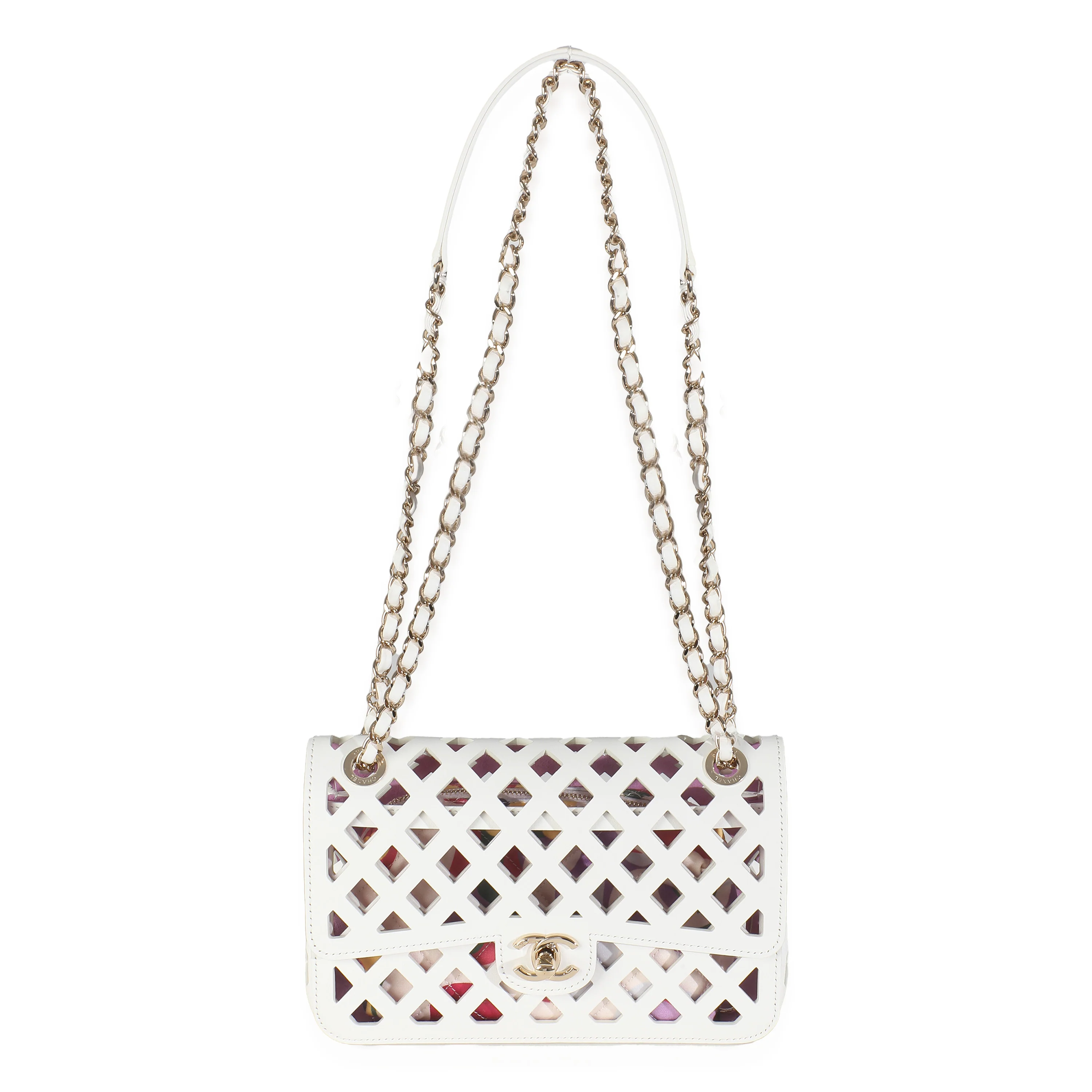 White Lambskin Small See Through Flap Bag - Image 5