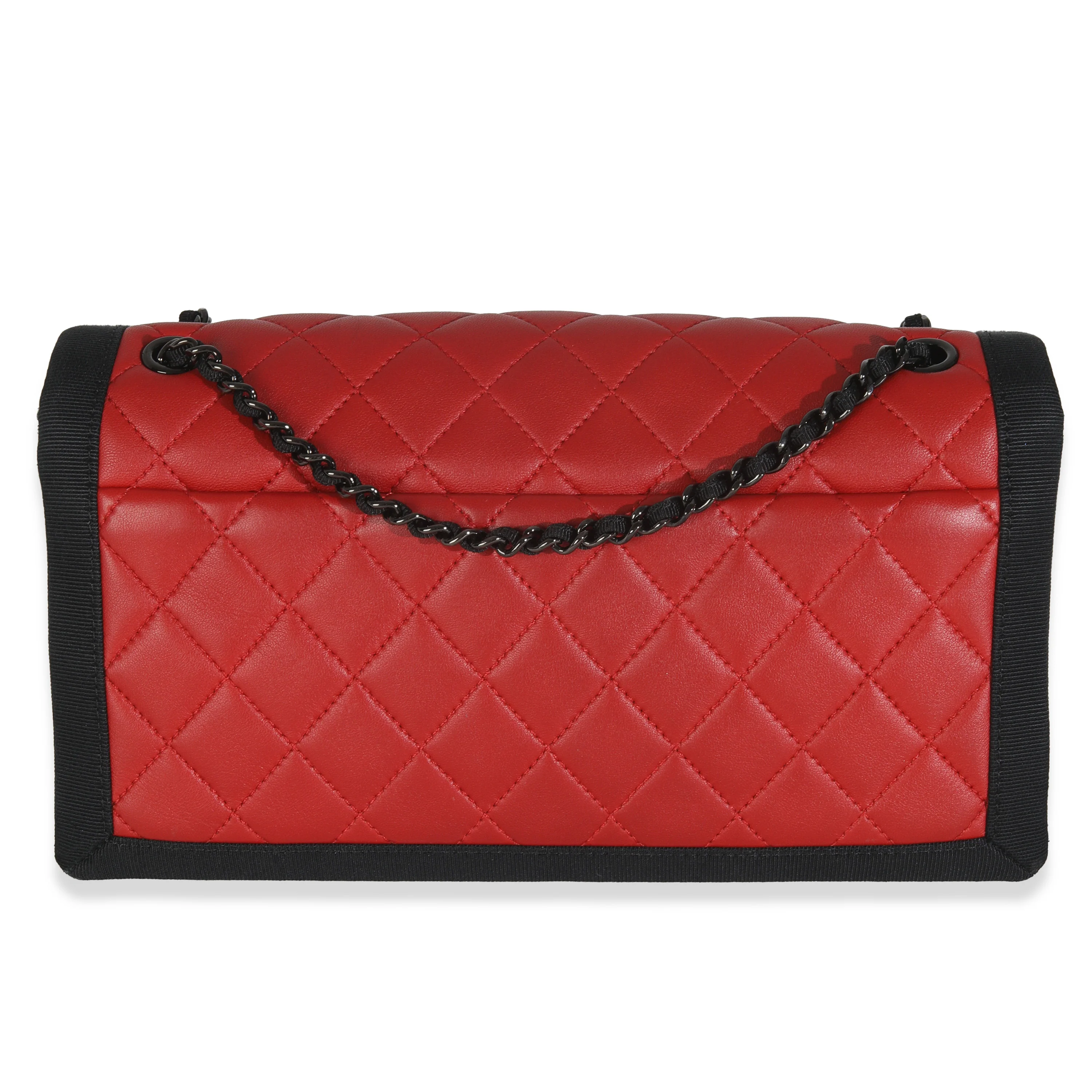 Vintage Black Red Quilted Lambskin Two Tone Flap Bag - Image 4