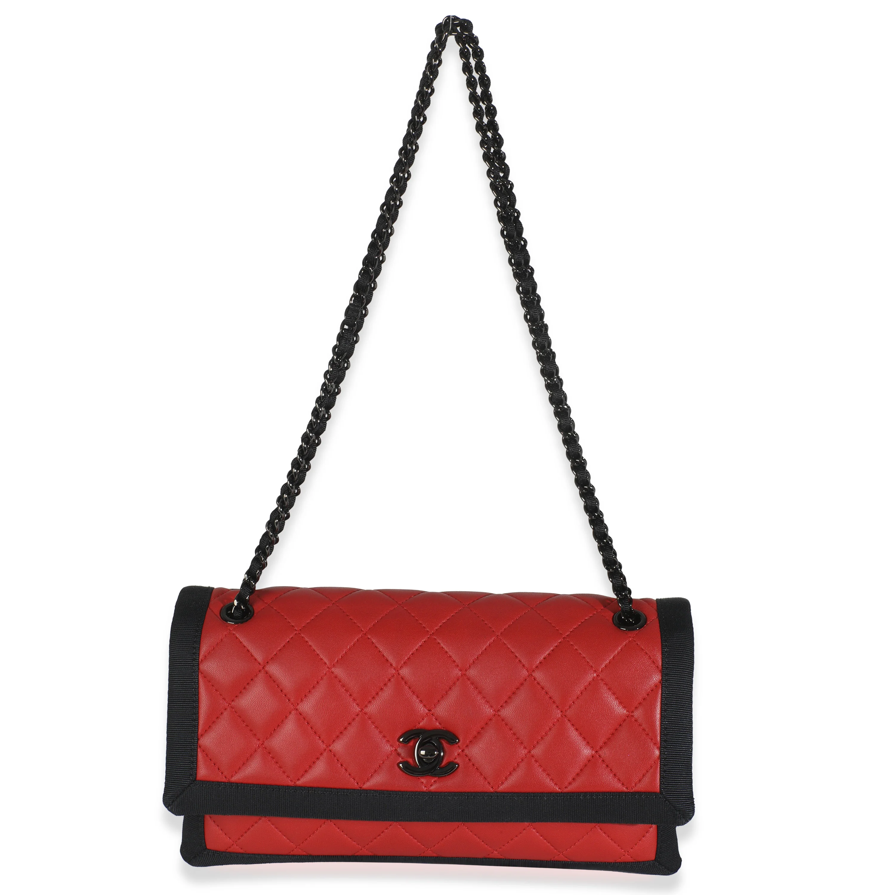 Vintage Black Red Quilted Lambskin Two Tone Flap Bag - Image 8