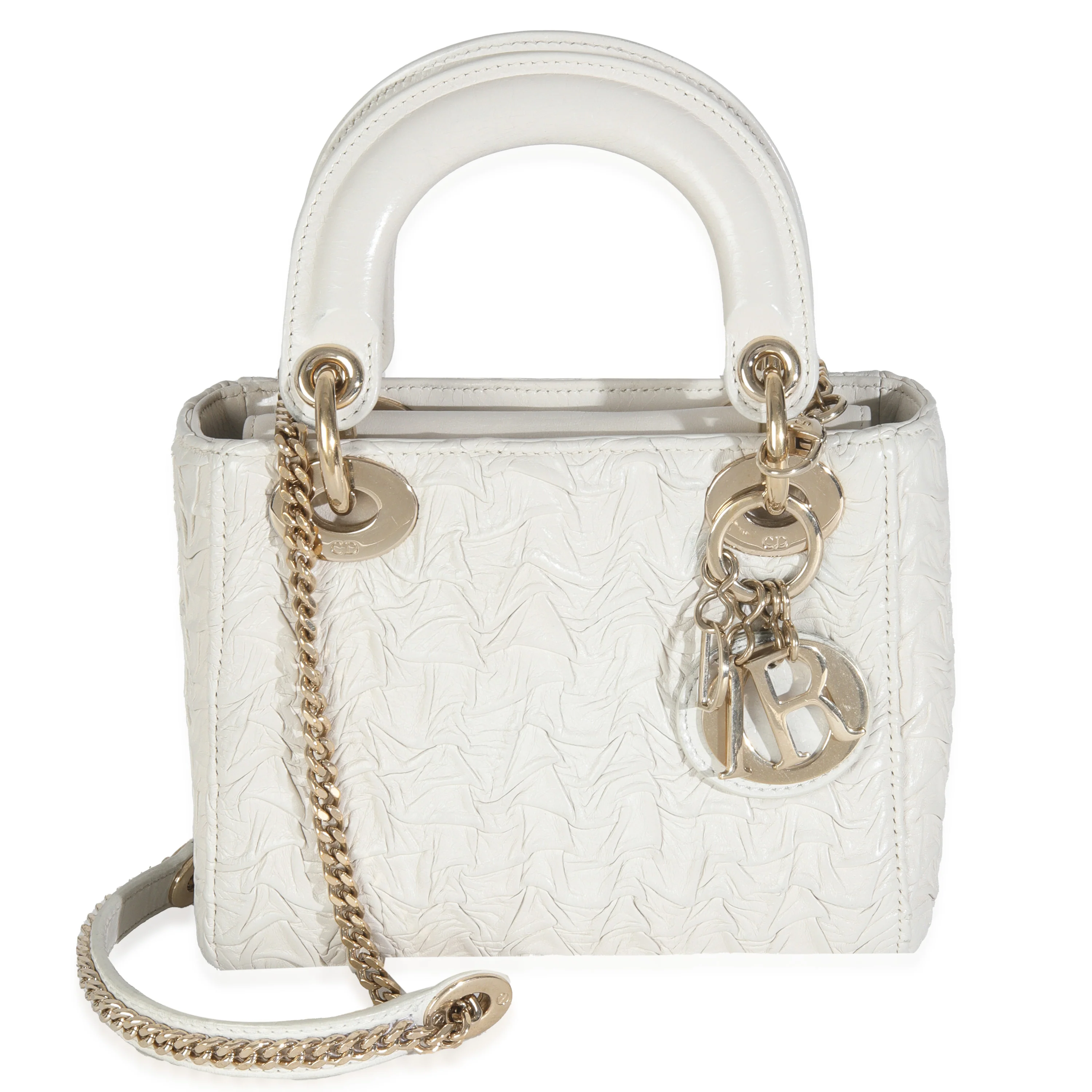 White Textured Calfskin Mini Lady Dior