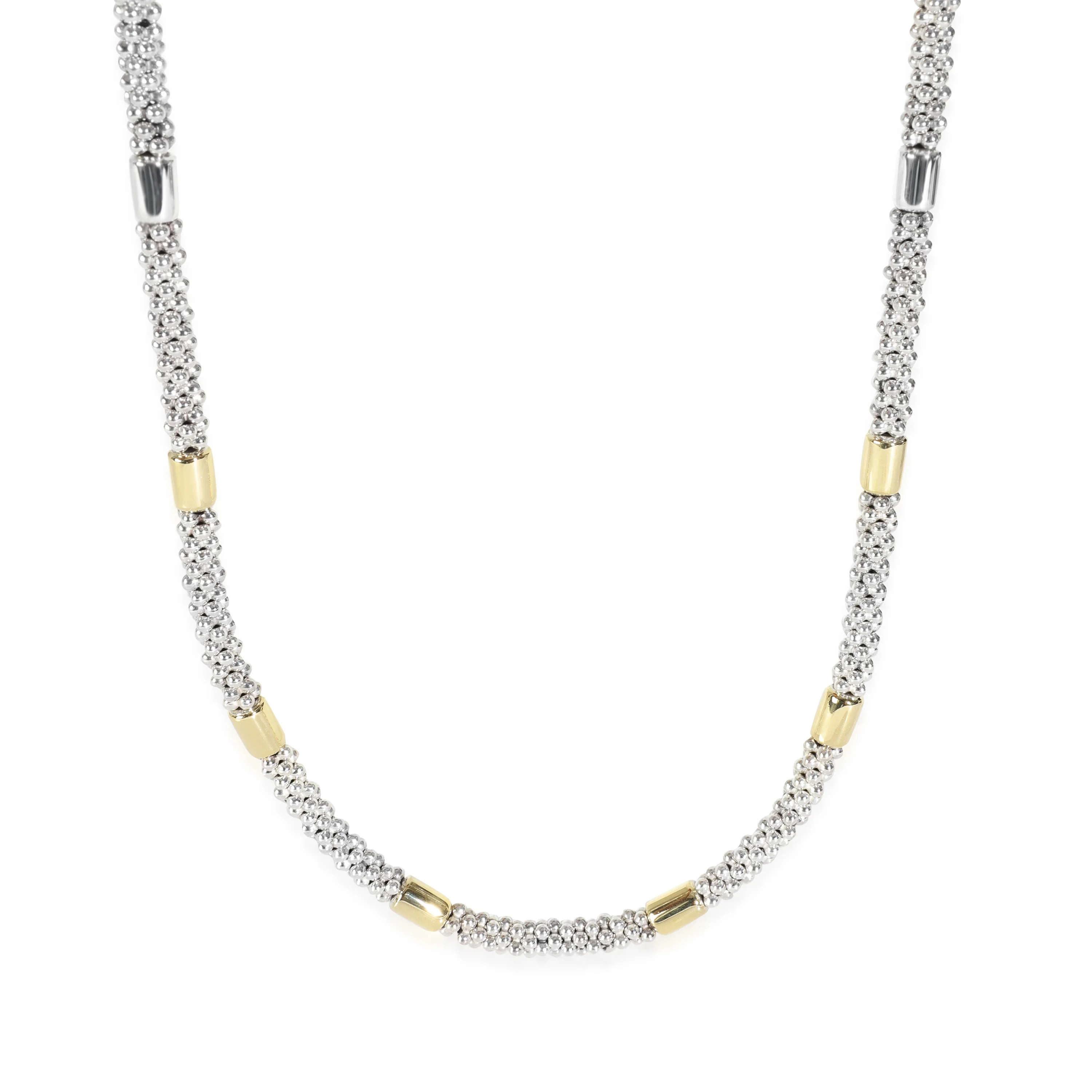 Yellow Gold & Sterling Silver High Bar Station Caviar Necklace