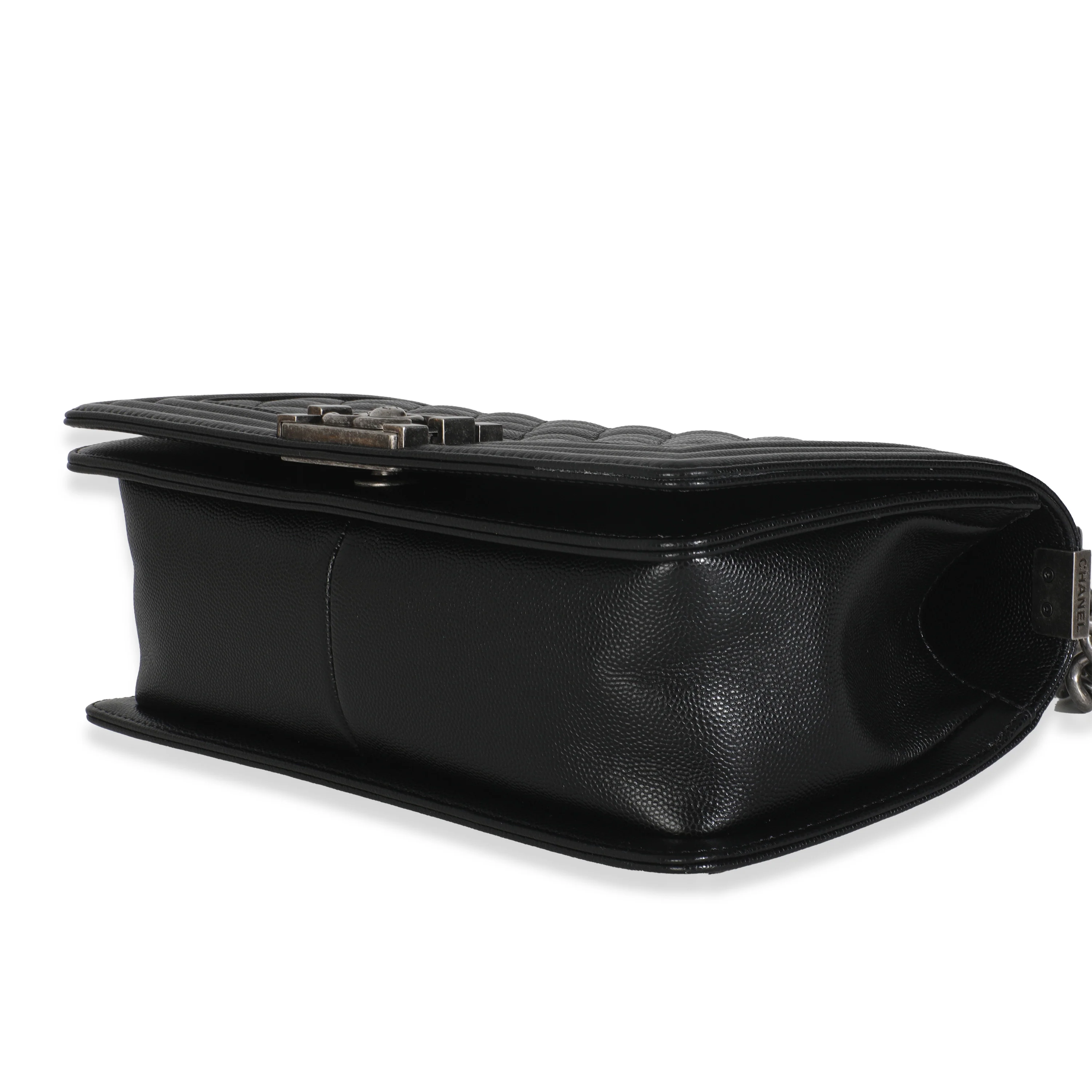 Black Quilted Caviar Medium Boy Handbag - Image 6