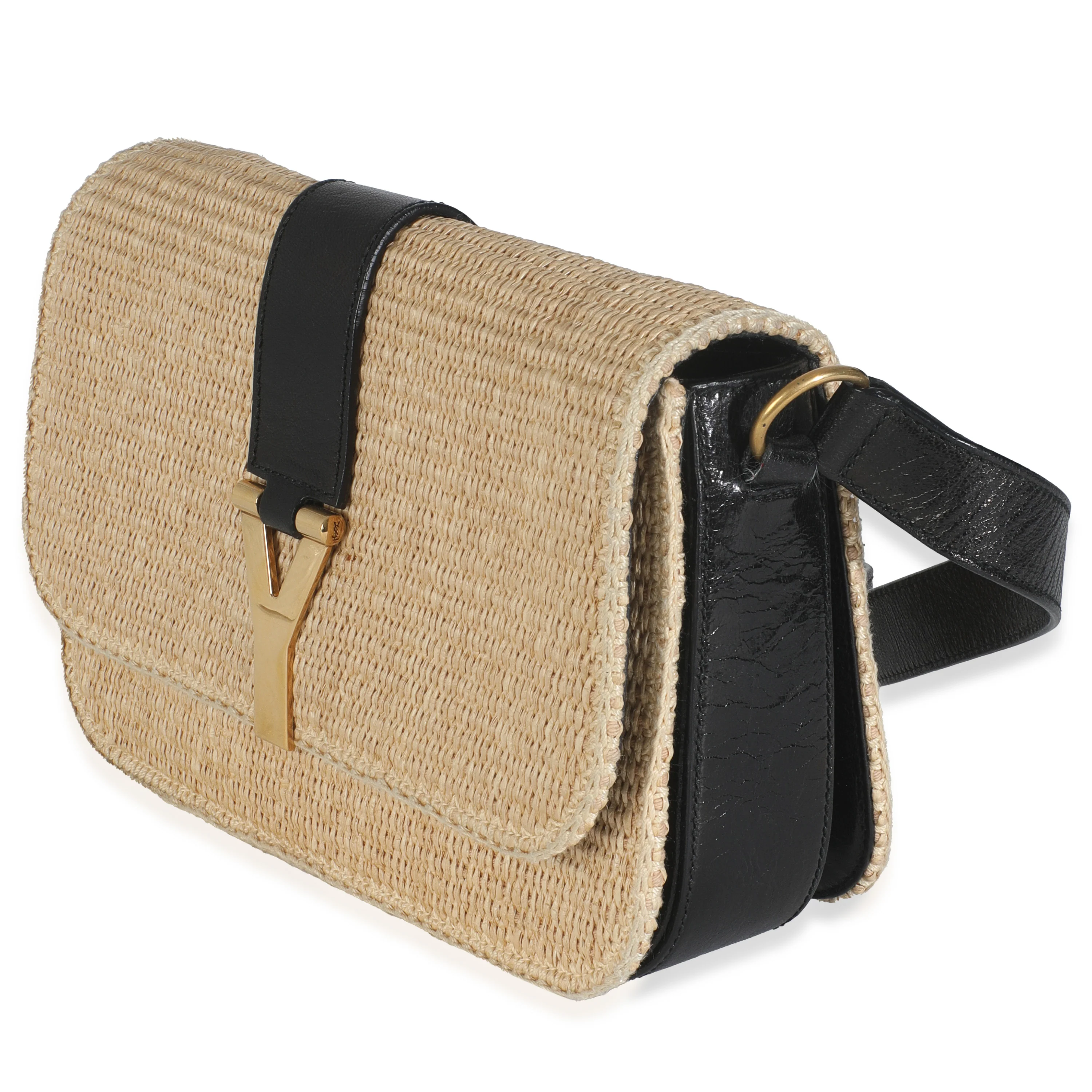 Beige Wicker Y Logo Shoulder Bag - Image 2