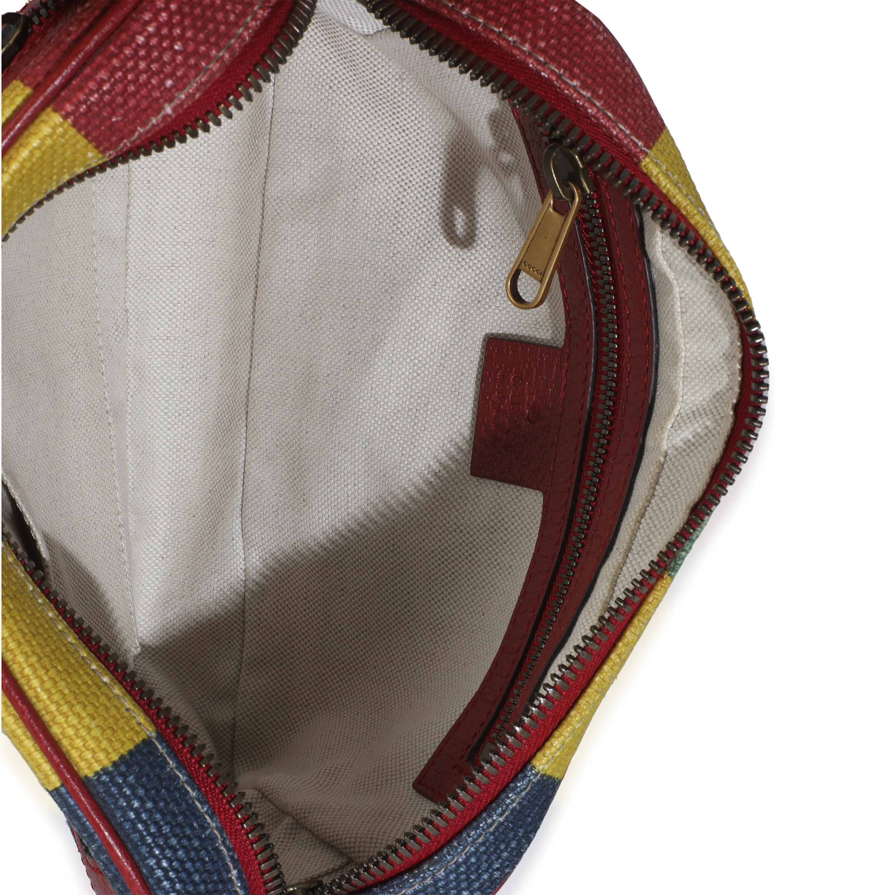 Multicolor Striped Canvas Leather Script Logo Belt Bag - Image 8