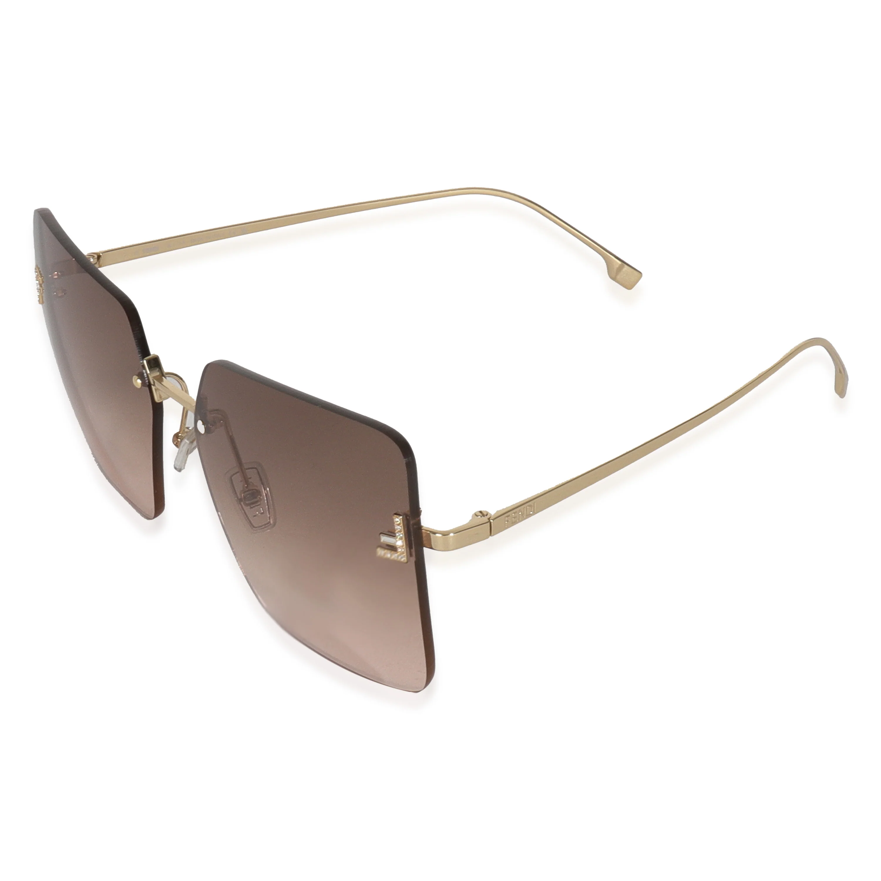 Gold Metal Fendi First Rimless Sunglasses - Image 2