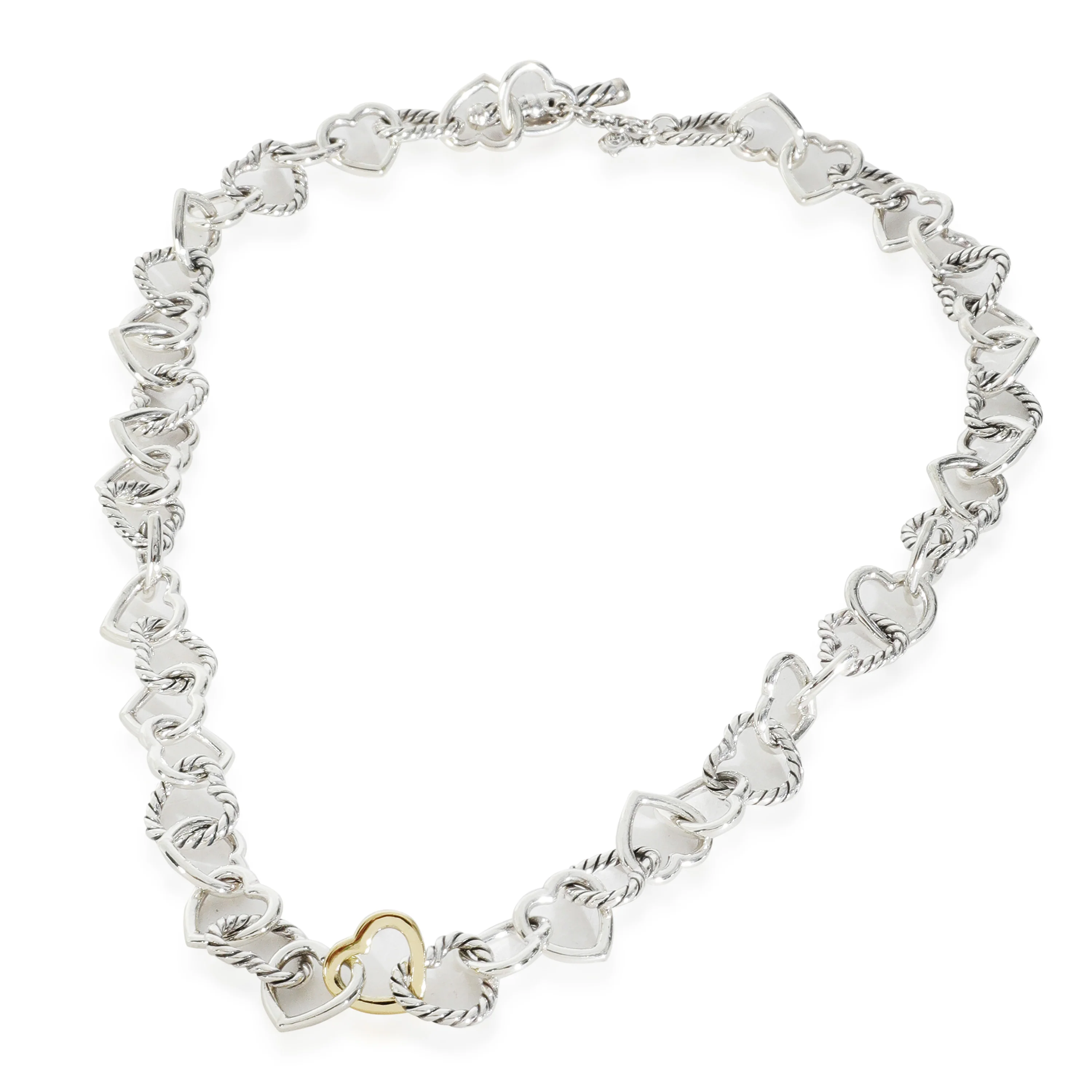 Yellow Gold & Sterling Silver Heart Link Necklace - Image 2